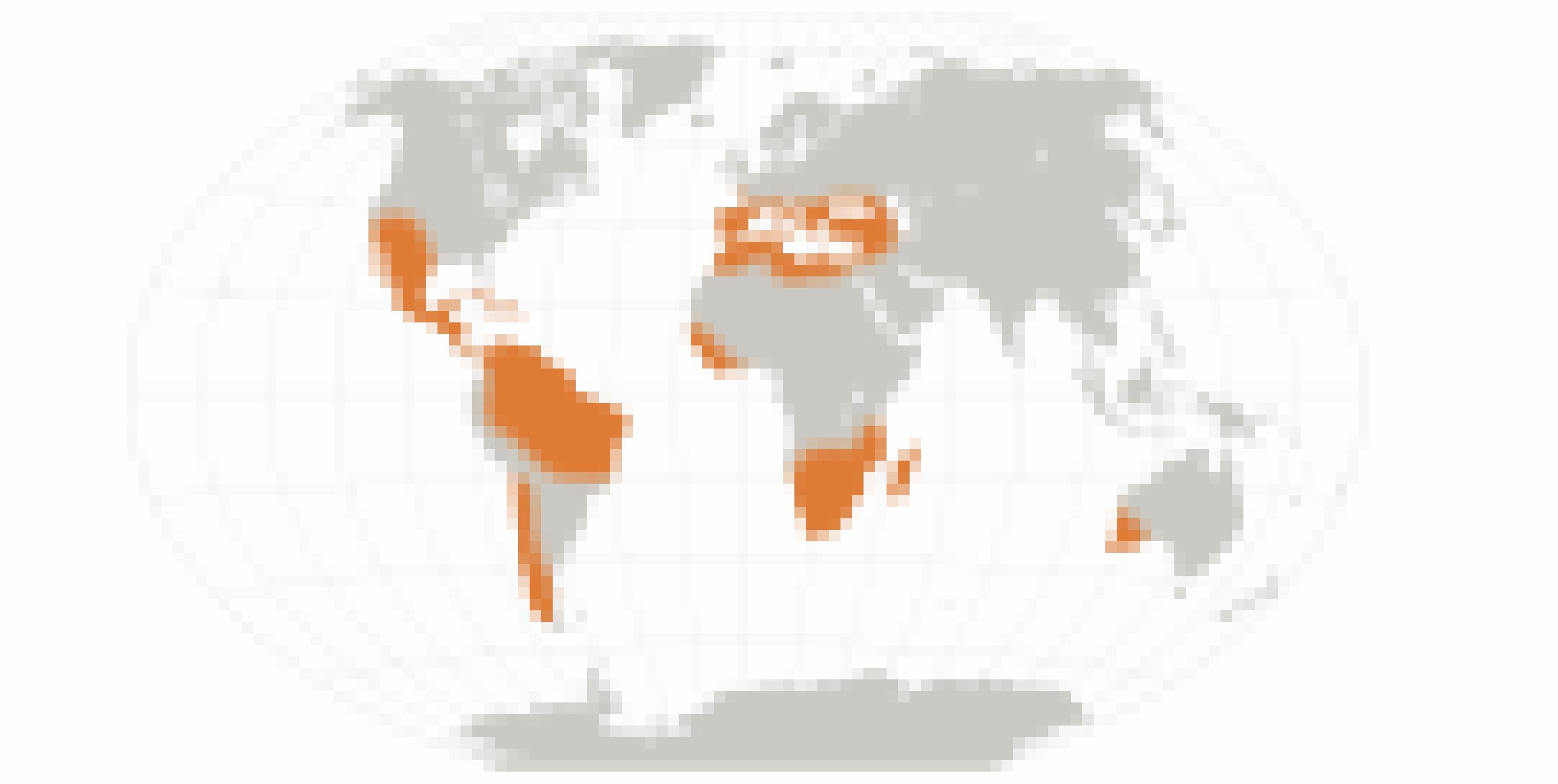 Weltkarte mit Hervorhebung der besonders von Dürren bedrohten Regionen.