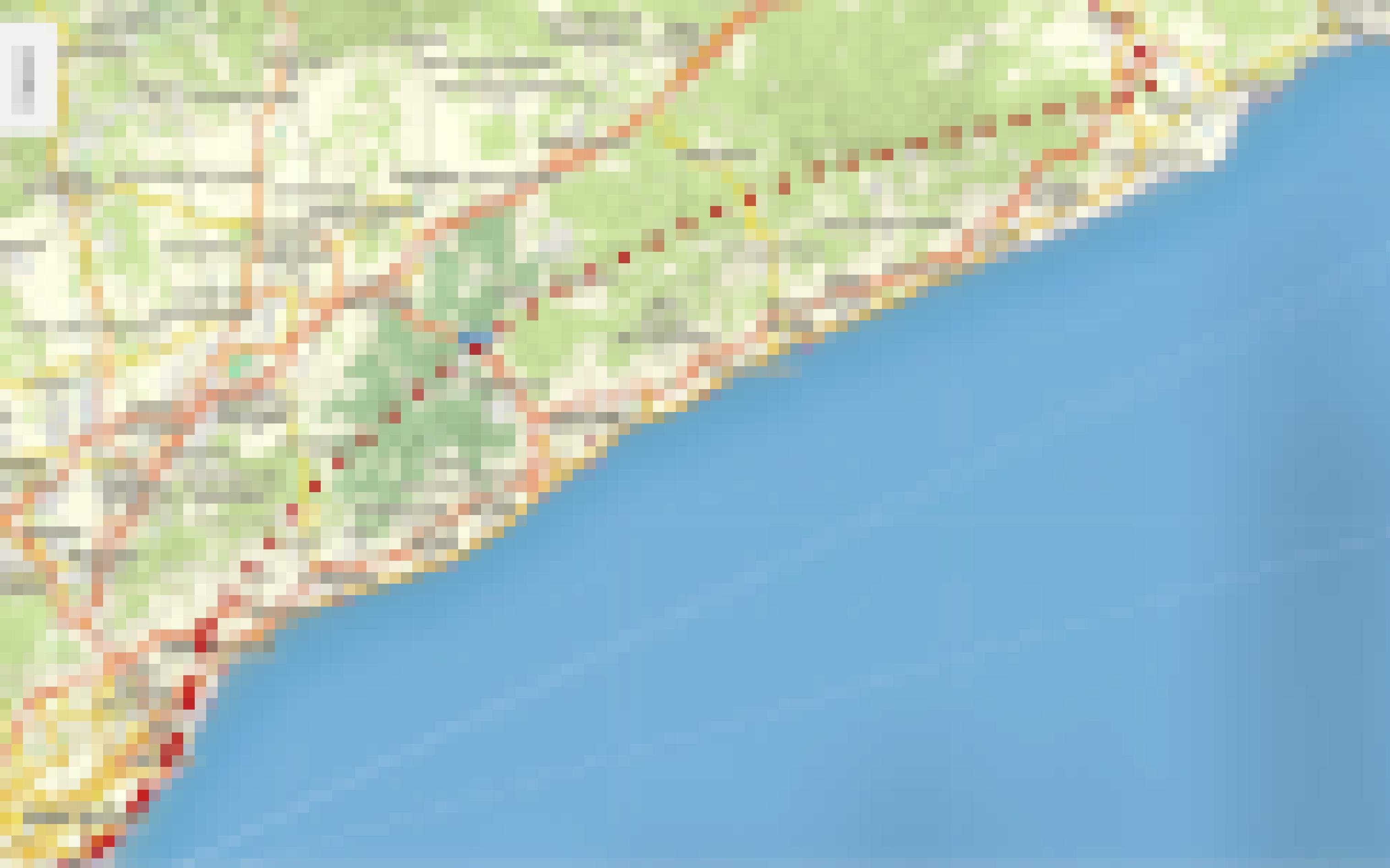 Ausschnitt einer Küstenkarte Kataloniens, auf der nördlich von Barcelona einige rote Striche und danach nurmehr rote Punkte eingetragen sind.