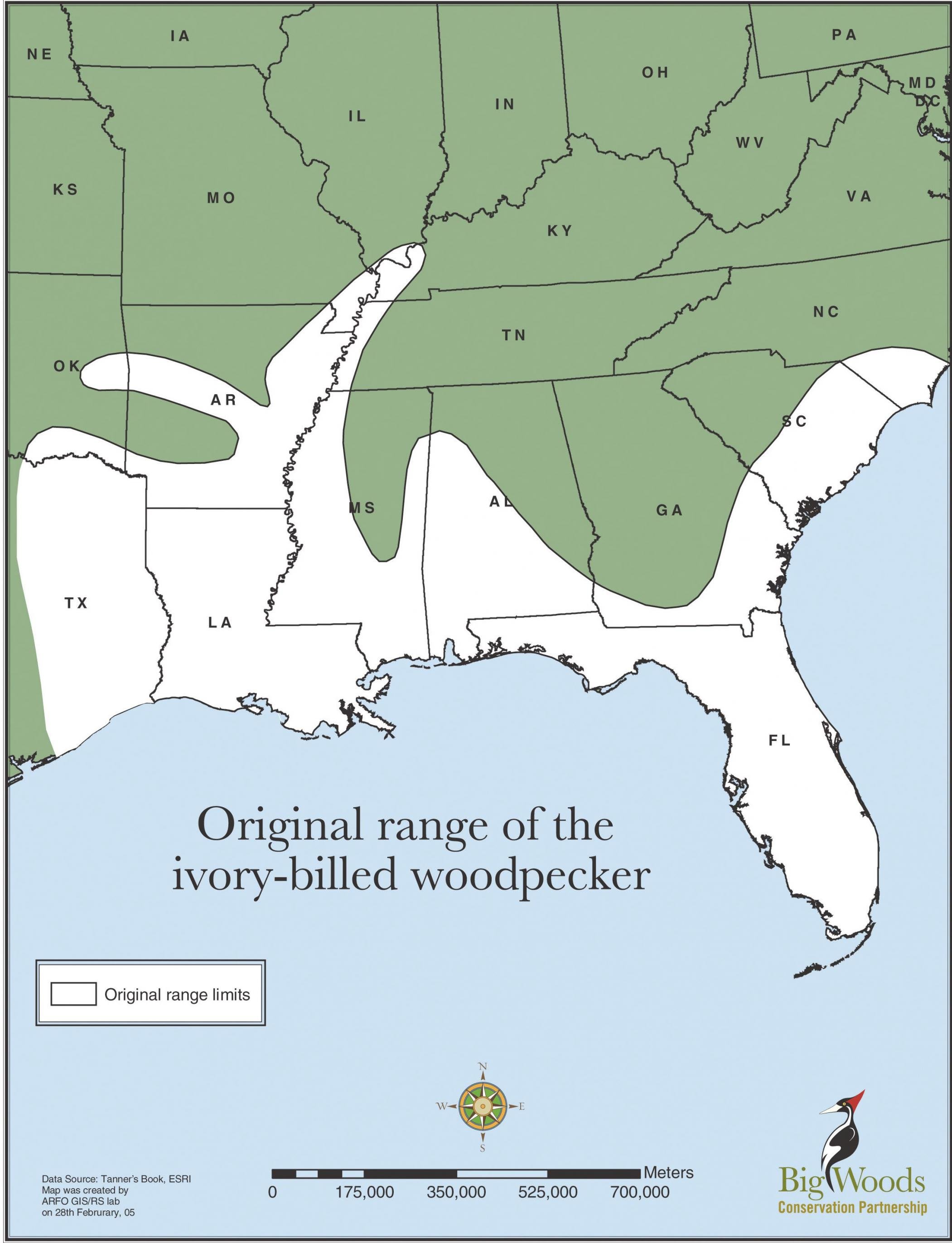 Karte der USA-Südstaaten mit flächiger weißer Markierung, die sich von Texas bis North Carolina erstreckt