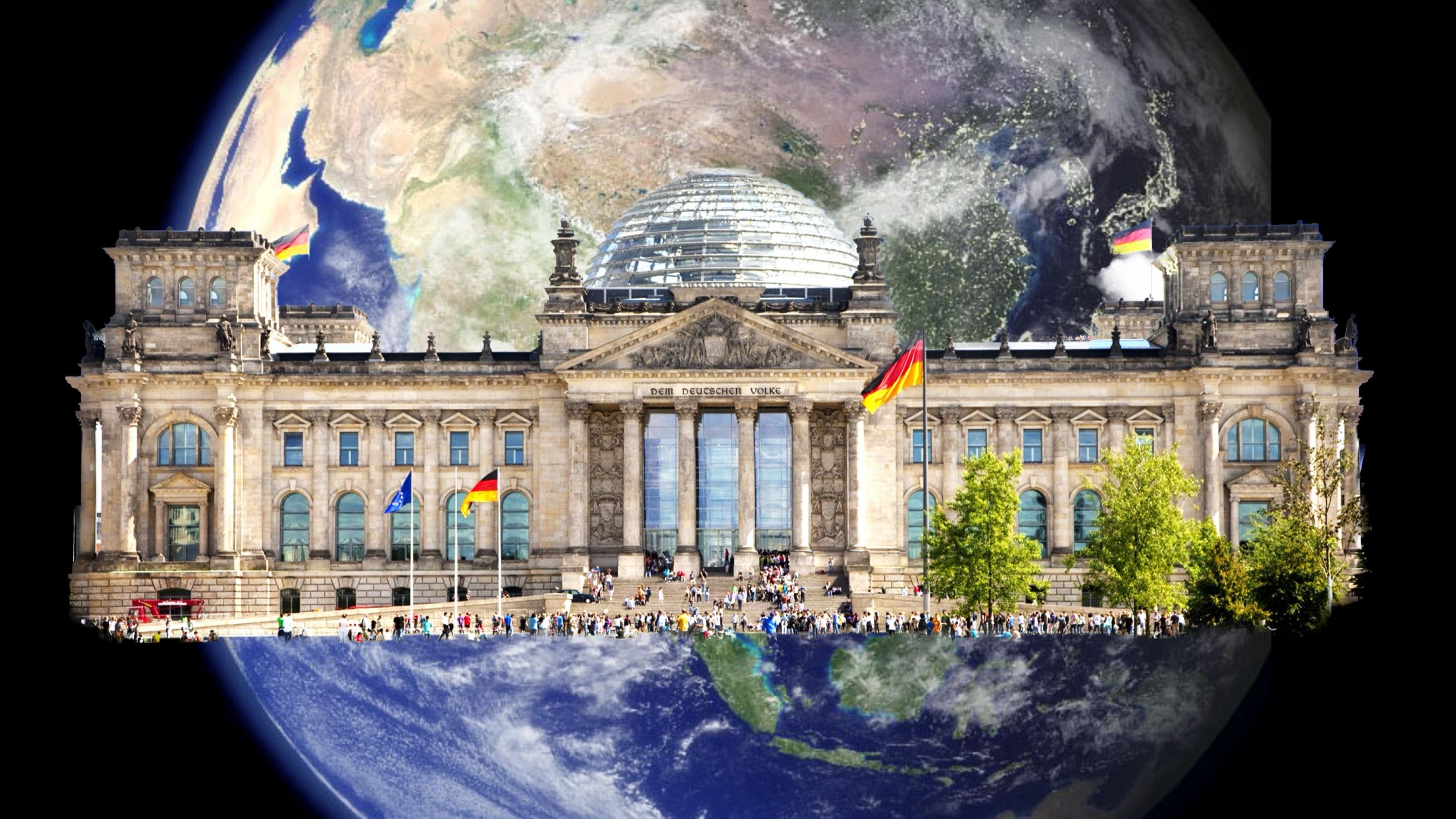 Bildmontage Reichstag vor Erde.
