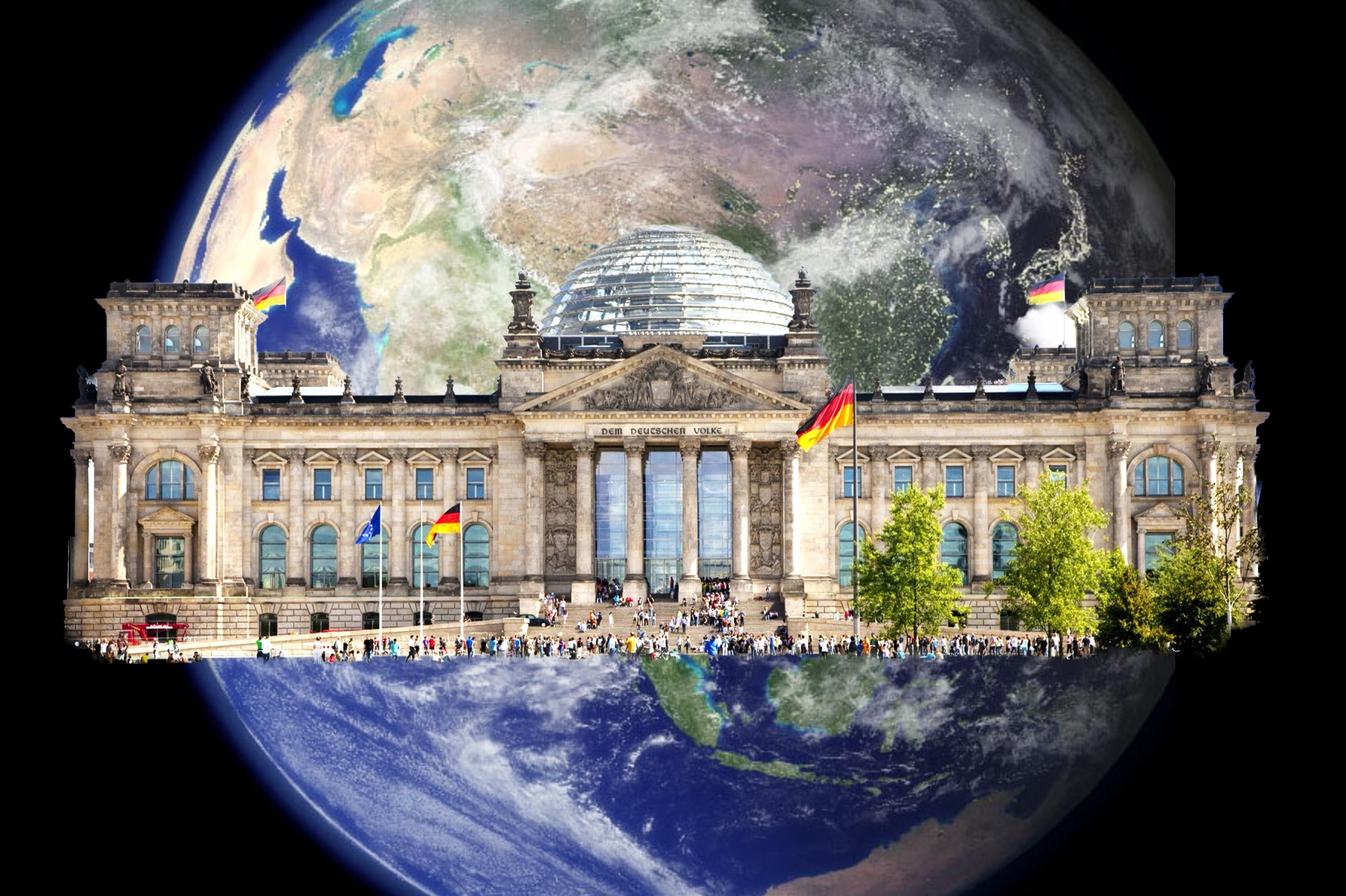 Bildmontage Reichstag vor Erde.