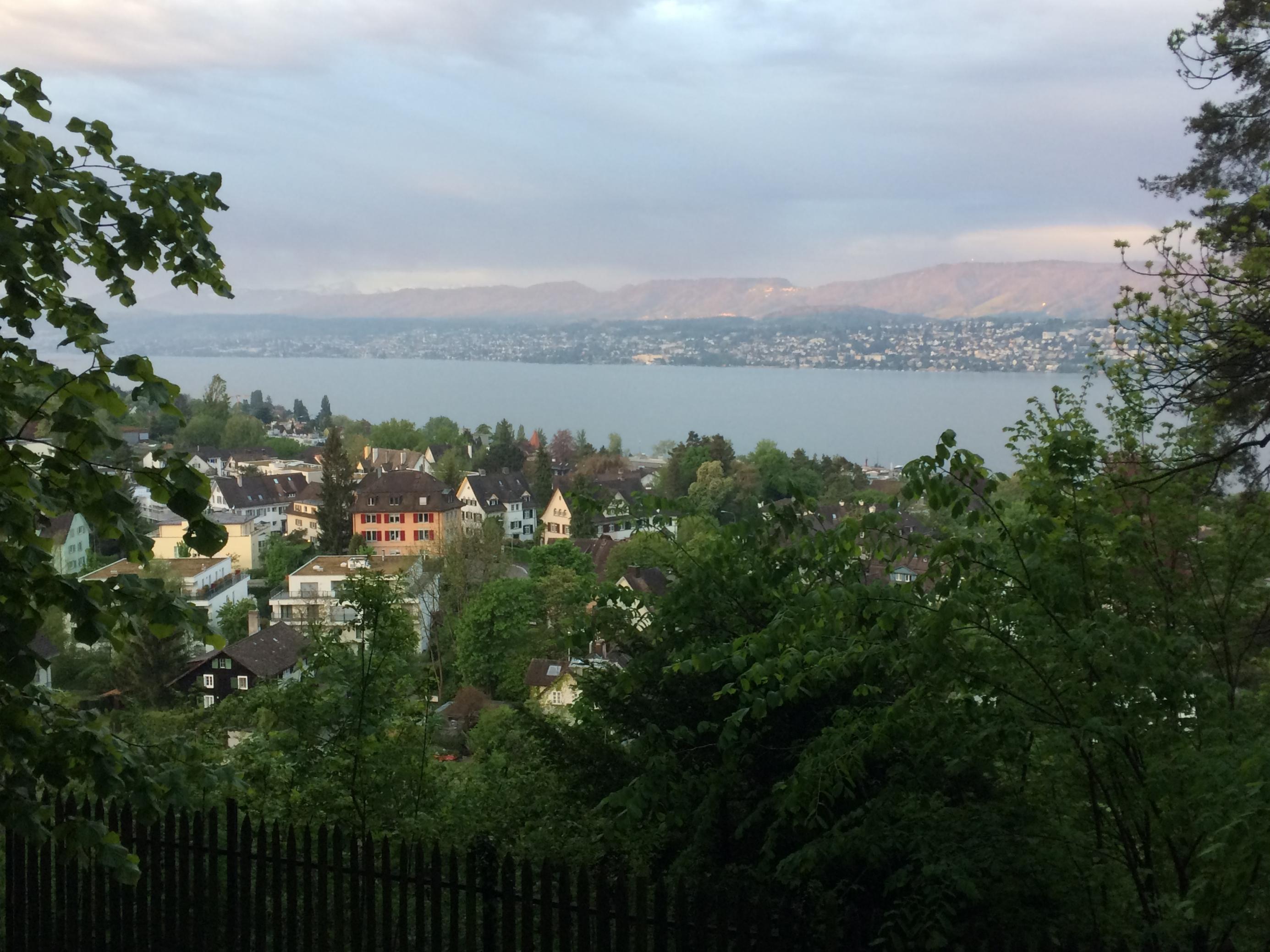 Aufnahme von Weinbergen. Im Vordergrund sieht man eine kleine Stadt neben einem Fluss. Auf der anderen Seite erkennt man ebenfalls Gebäude und dahinter Berge.