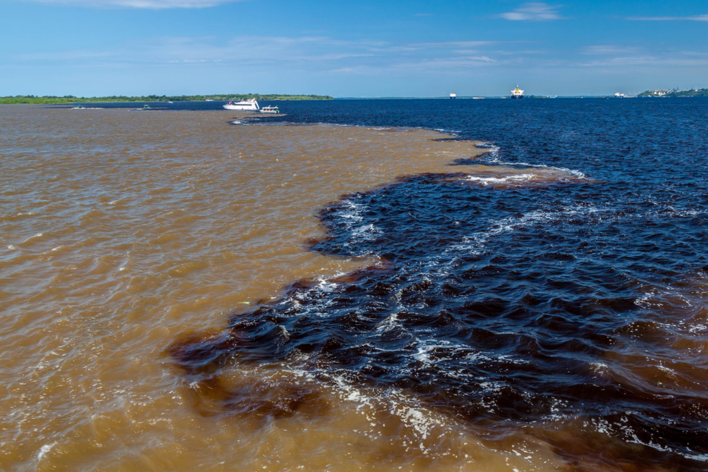 Der Rio Negro führt schwarzes Wasser, der Solimões braunes Wasser. Beide Flüsse vereinigen sich zum Amazonasfluss.