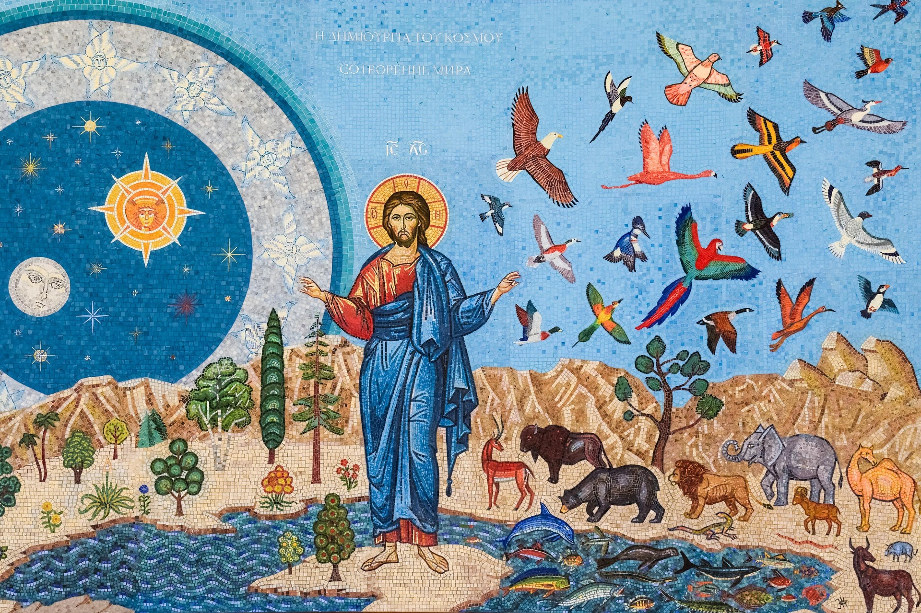 Ein Mosaik in einer russischen Kirche zeigt Christus bei der Erschaffung der Welt.