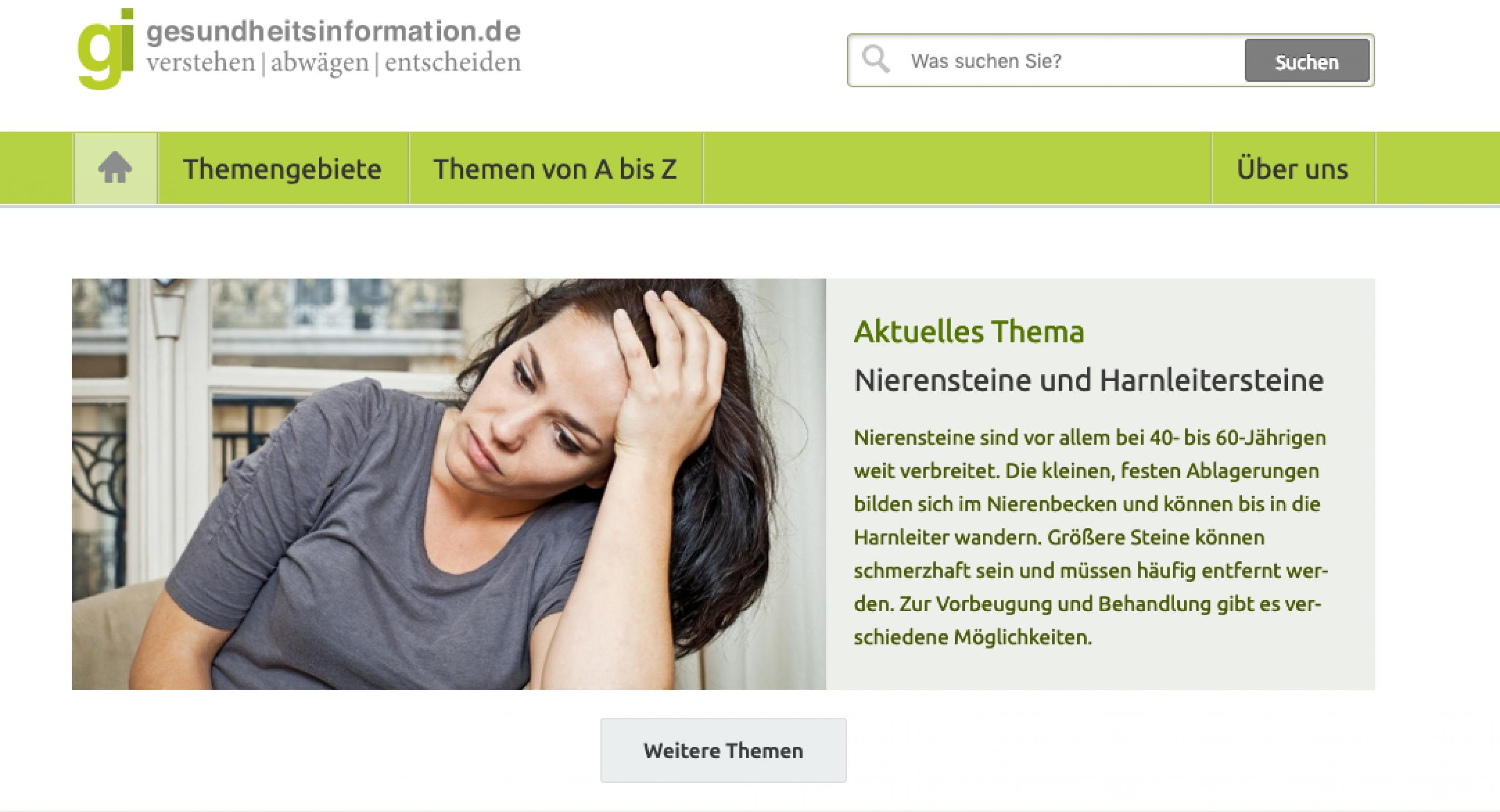 Screenshot der Startseite von www.gesundheitsinformation.de