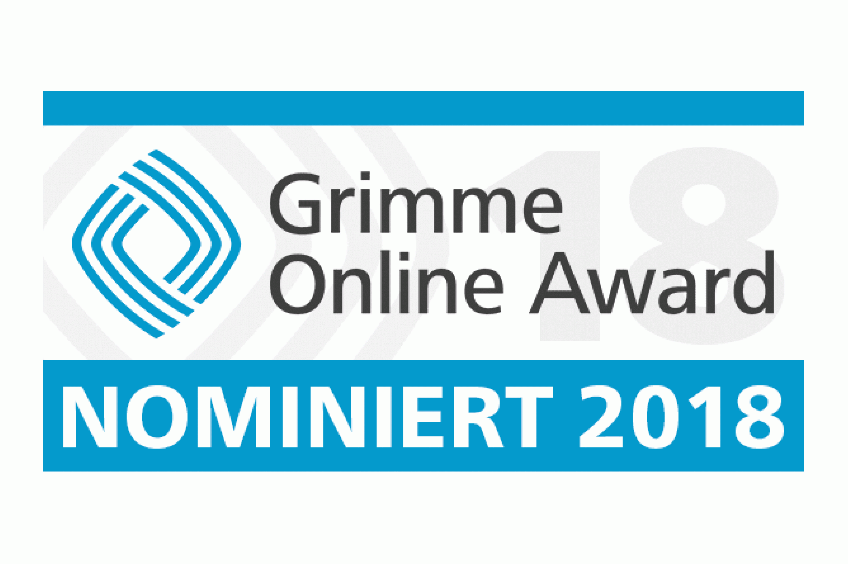 Logo des Grimme Online Awards. Darunter steht „Nominiert 2018“