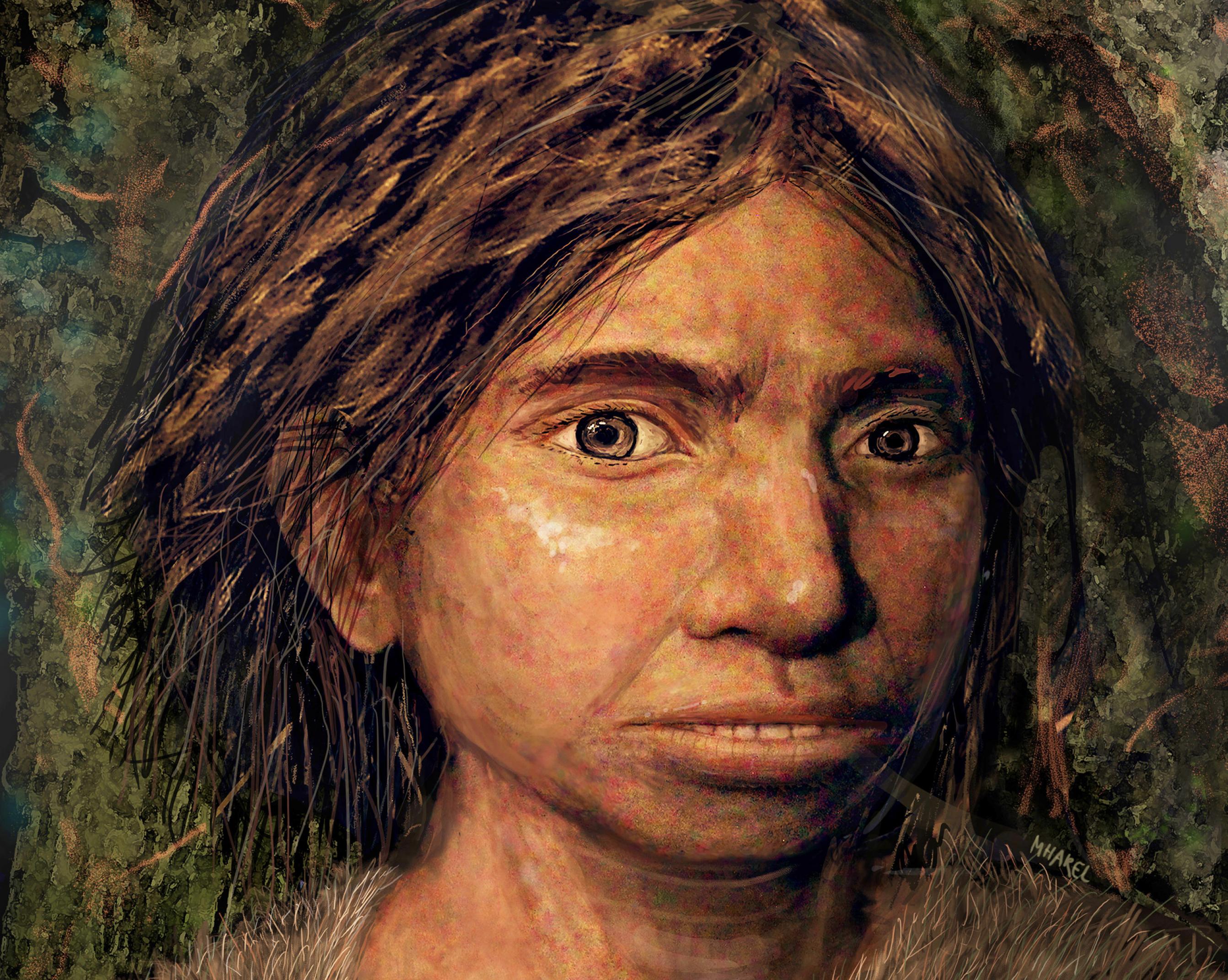 Das Bild zeigt Kopf und Hals eines Mädchens mit kräftigen, dunkelbraunen Haaren, braunen Augen und einem ungewöhnlich breiten Gesicht mit gelblich-brauner Hautfarbe.