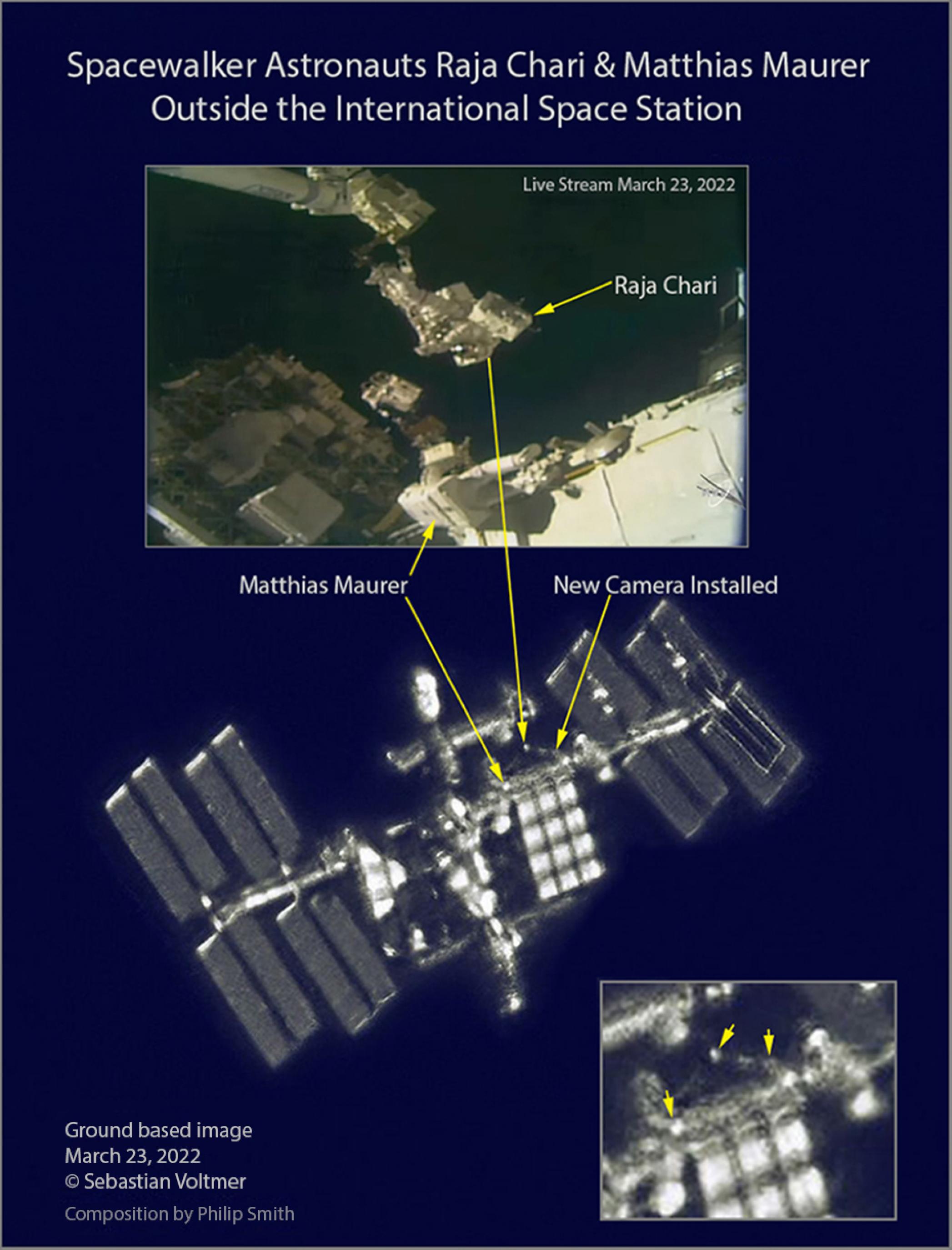 Astronauten beim Außenbordeinsatz an der Raumstation ISS