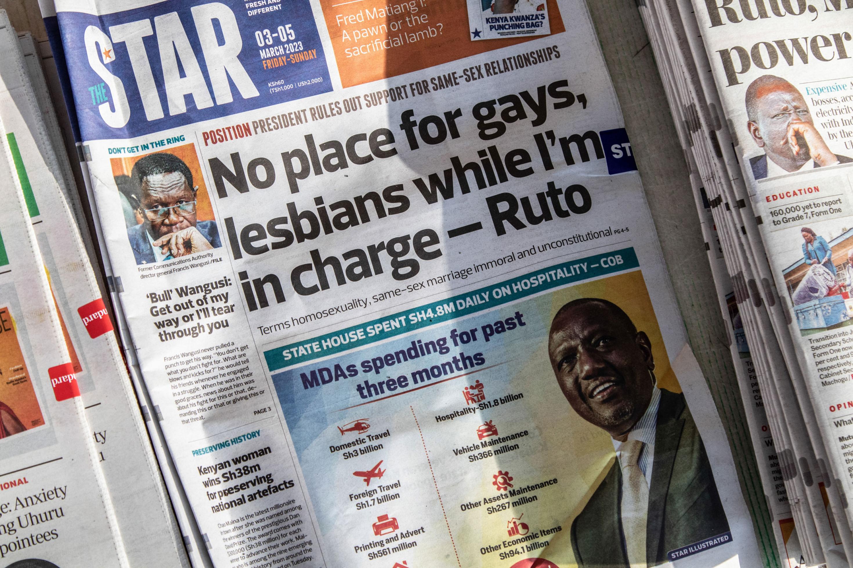 Die Seite eins einer kenianischen Tageszeitung zeigt ein Zitat von Präsident Ruto: So lange ich an der Macht bin, wird es für Schwule und Lesben keinen Platz geben."