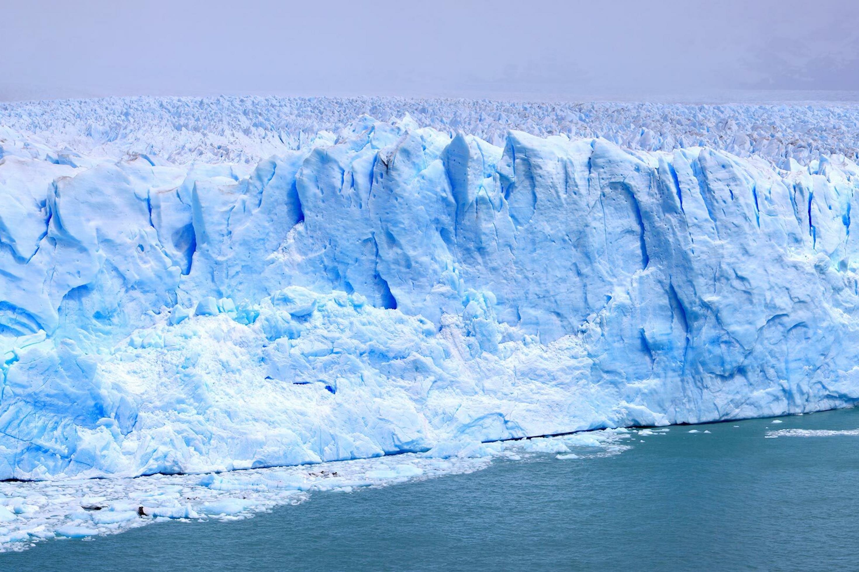 Nördliche Abbruchkante der Gletscherzunge des Perito-Moreno-Gletschers im Lago Argentino, dem größten See Argentiniens