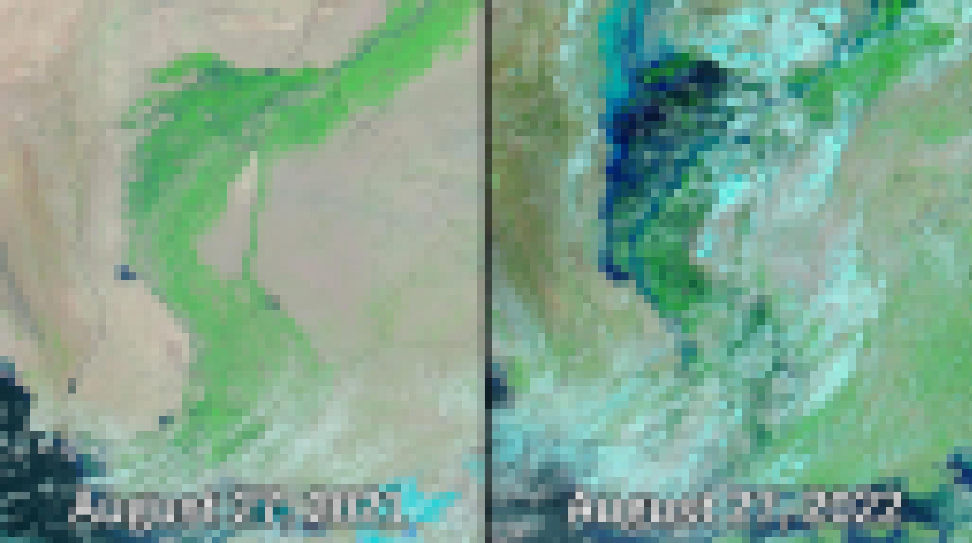 Zwei Satellitenaufnahmen von Pakistan, links 2021, rechts 2022 mit deutlich mehr blauen Flächen.