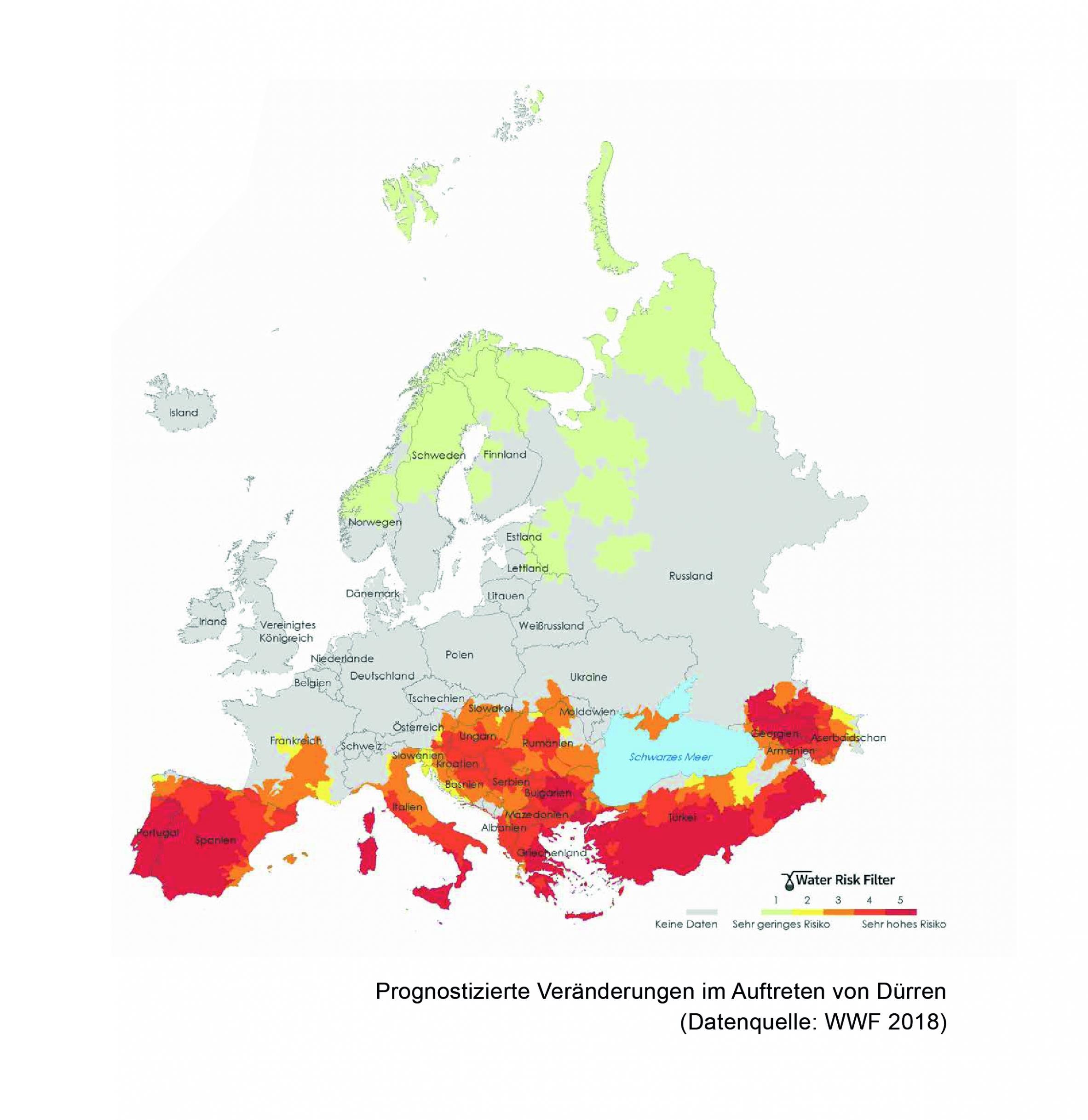 Grafik Landkarte mit Prognose Dürren