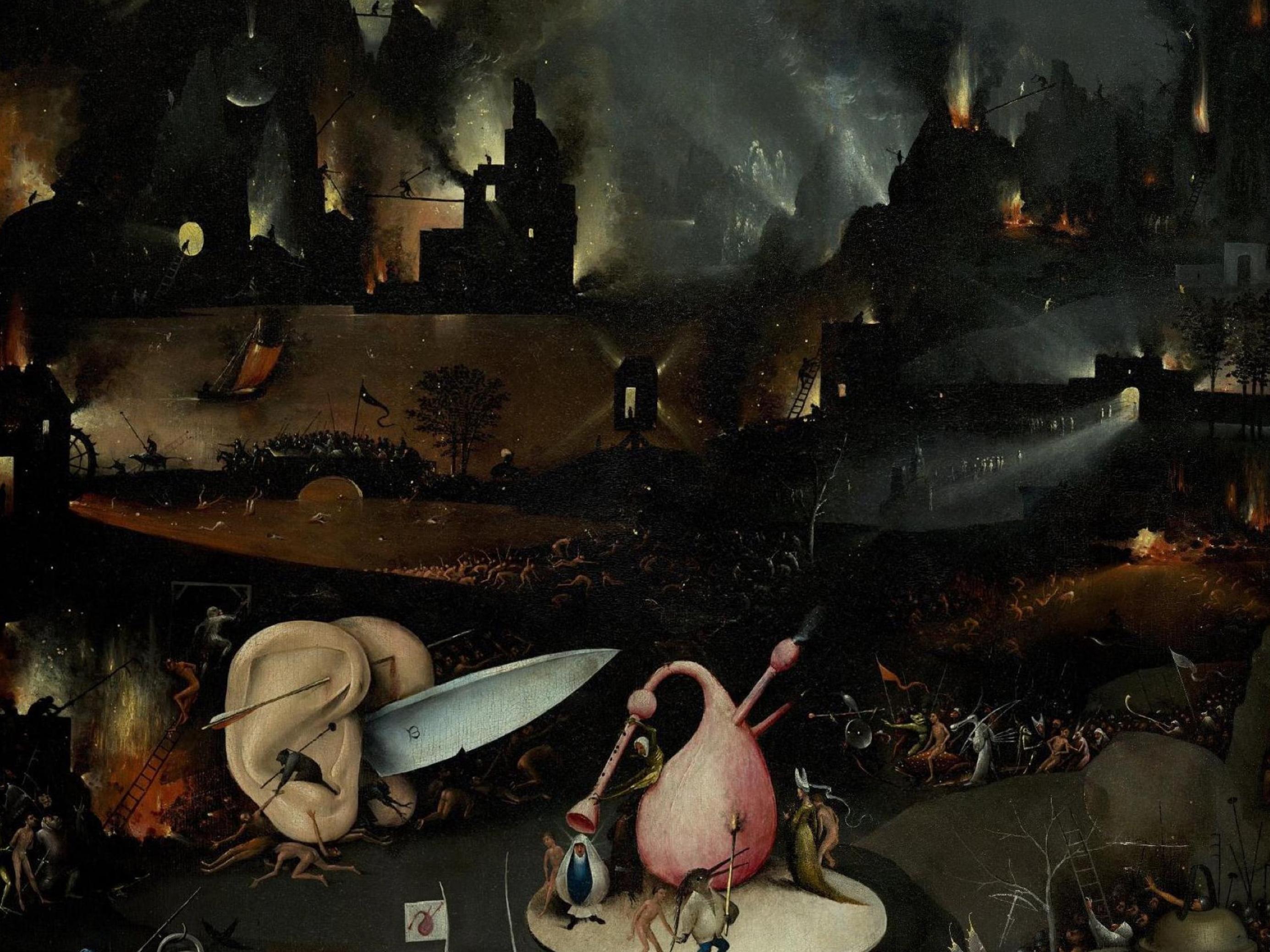 Ausschnitt aus dem Gemälde „Der Garten der Lüste“ von Hieronymus Bosch – zu sehen ist eine Darstellung der Hölle.
