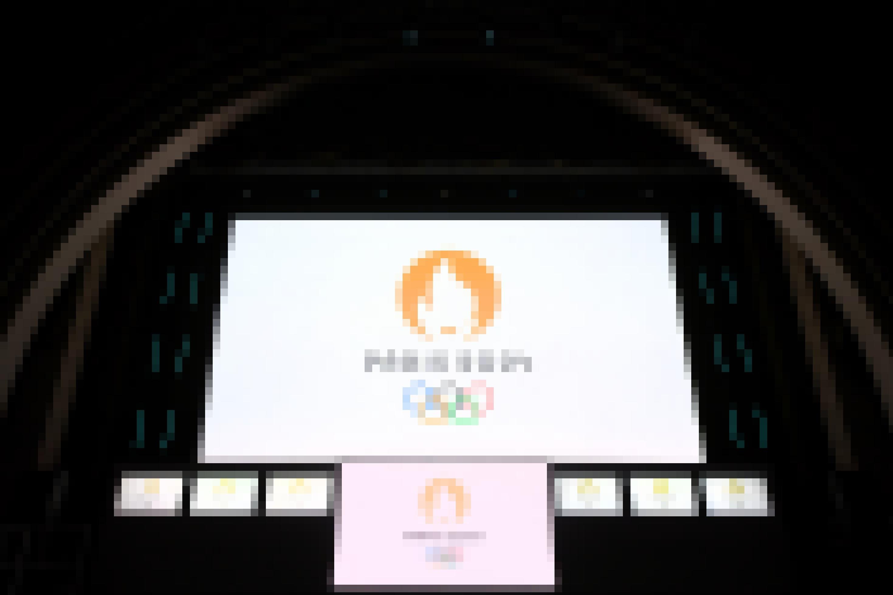 Das offizielle Logo der Olympischen Spiele, eine Flamme mit Mund, auf deinem Bildschirm.