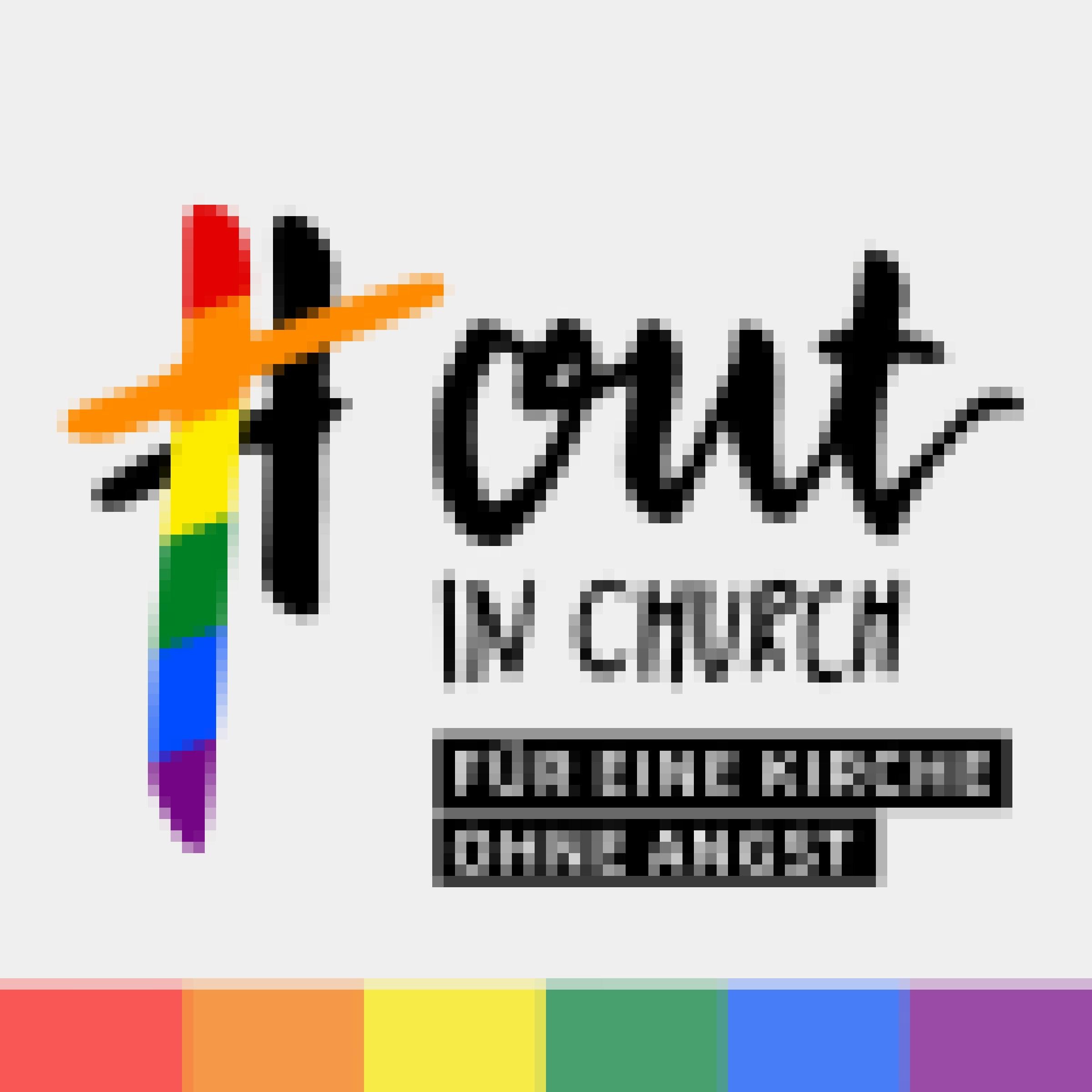 Das Bild zeigt das Logo der Kampagne OutInChurch: Kreuz und Banner in Regenbogenfarben mit dem Satz: Für eine Kirche ohne Angst.