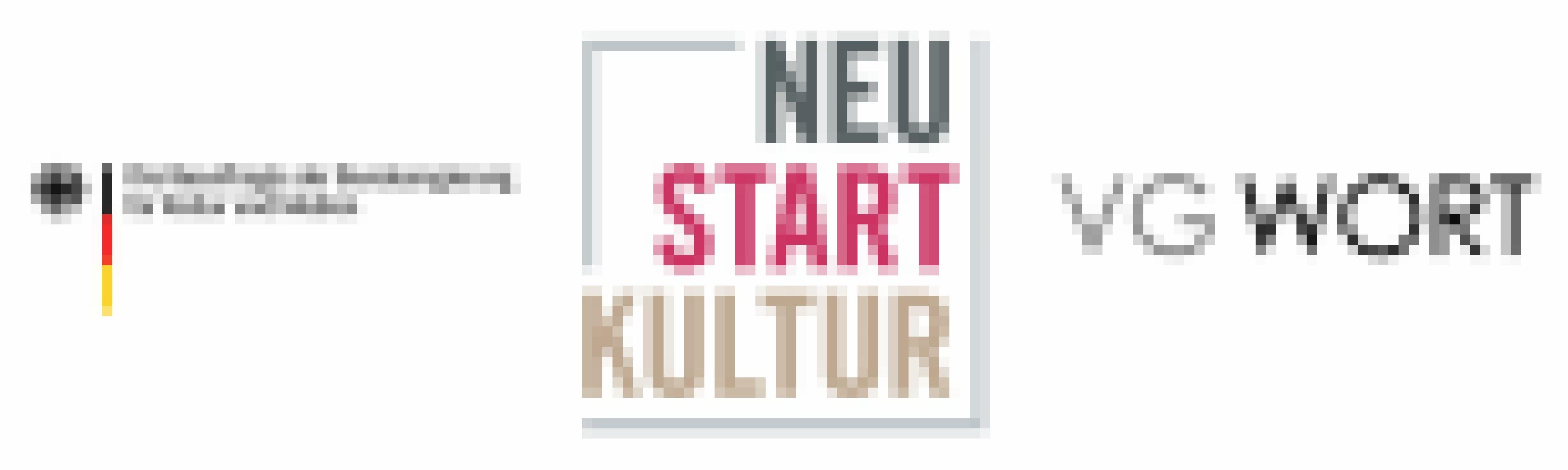 Das Logo des Förderprogramms Neustart Kultur und die Logos der Beauftragten der Bundesregierung für Kultur und Medien und der VG Wort