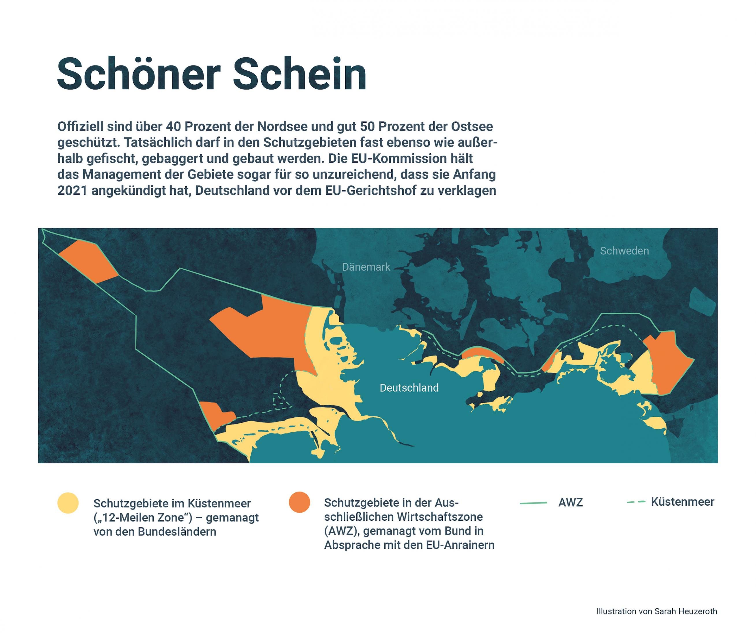 Darstellung der deutschen Meeresschutzgebiete auf einer Landkarte