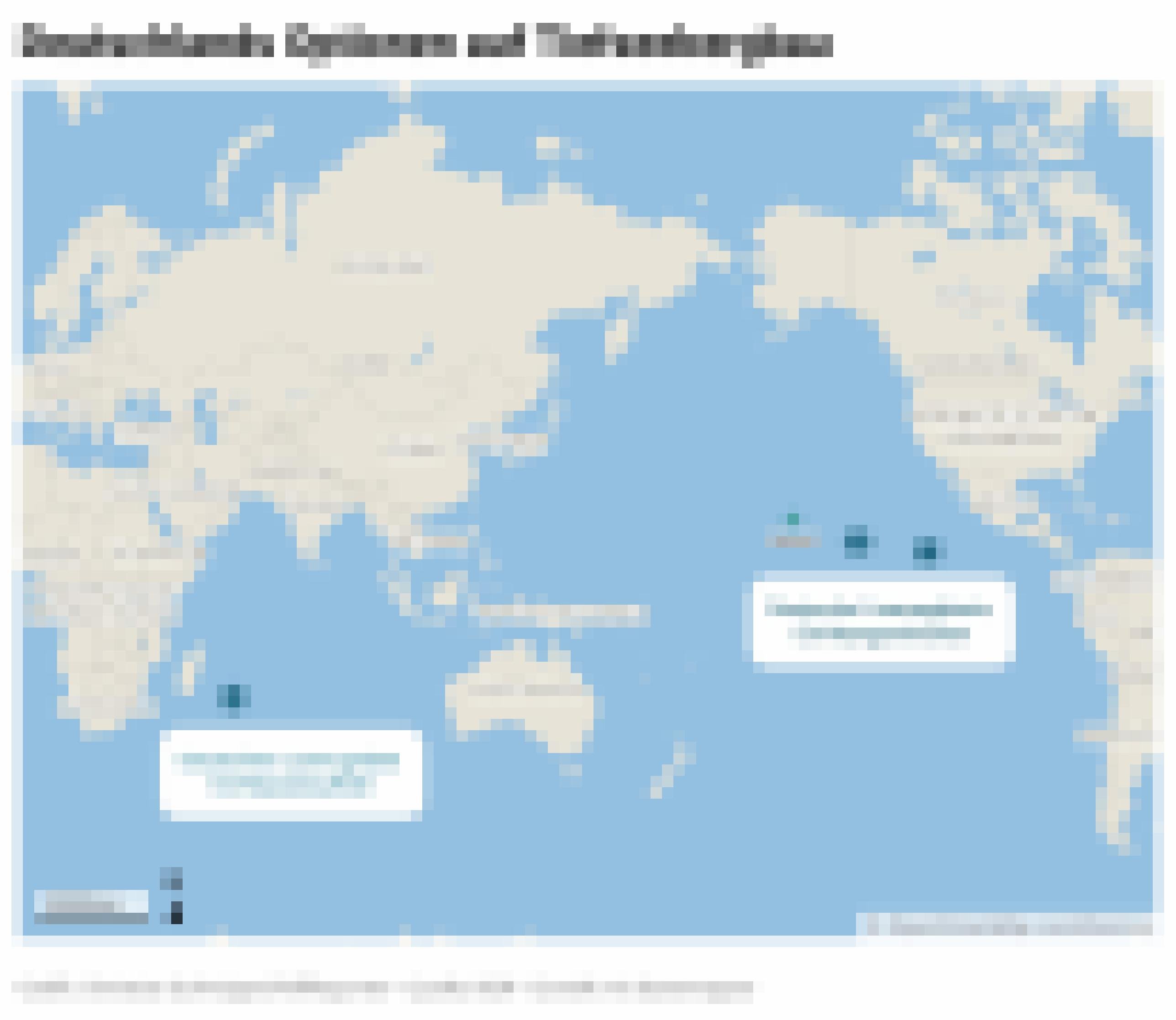 Landkarte mit Einträgen der deutschen Lizenzgebiete südöstlich von Madagaskar und westlich von Mexiko.