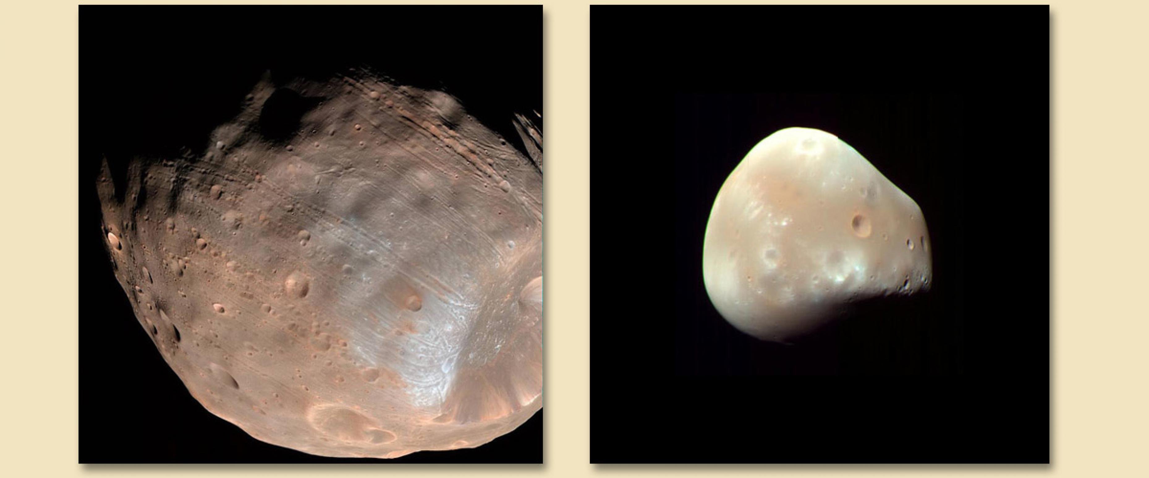 Die beiden Marsmonde Phobos & Deimos sind kleine eingefangene Begleiter des roten Planeten, die auf engen Bahnen um ihn kreisen und in nicht allzu ferner Zukunft auf ihm einschlagen werden.
