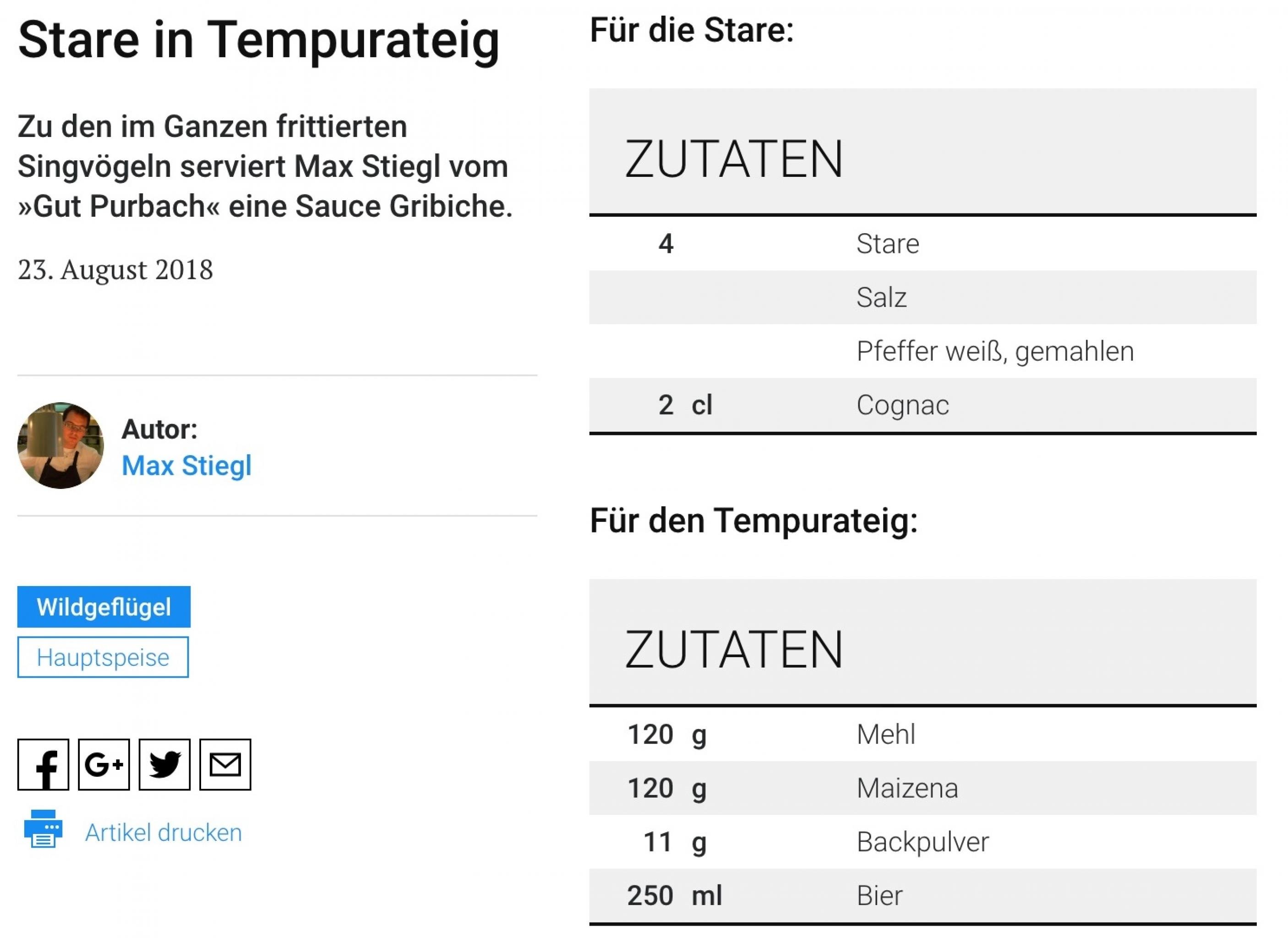 Rezept zur Zubereitung von Staren.