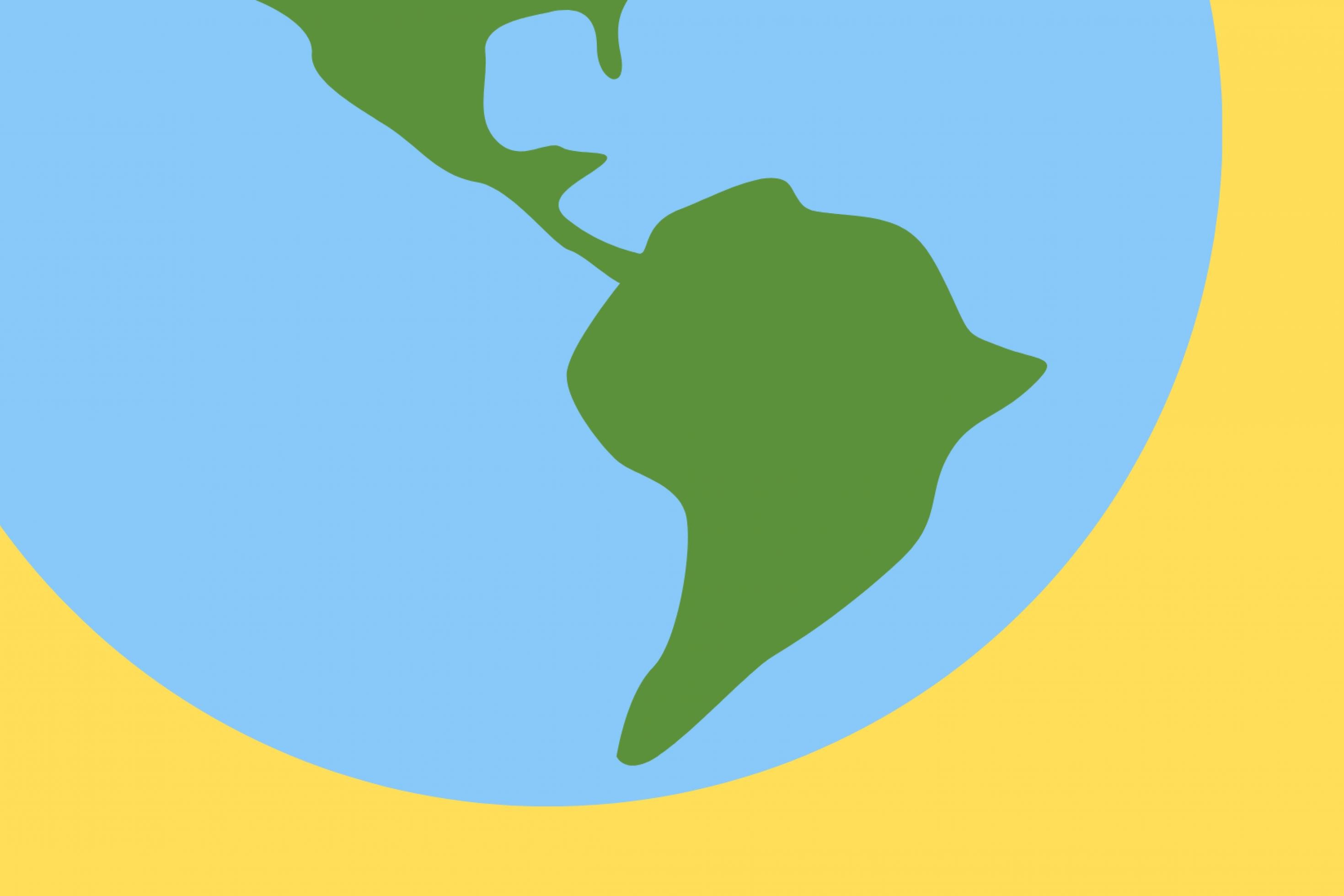 Grafik mit grünem Umriss des südamerikanischen Halbkontinents auf blauem Hintergrund.