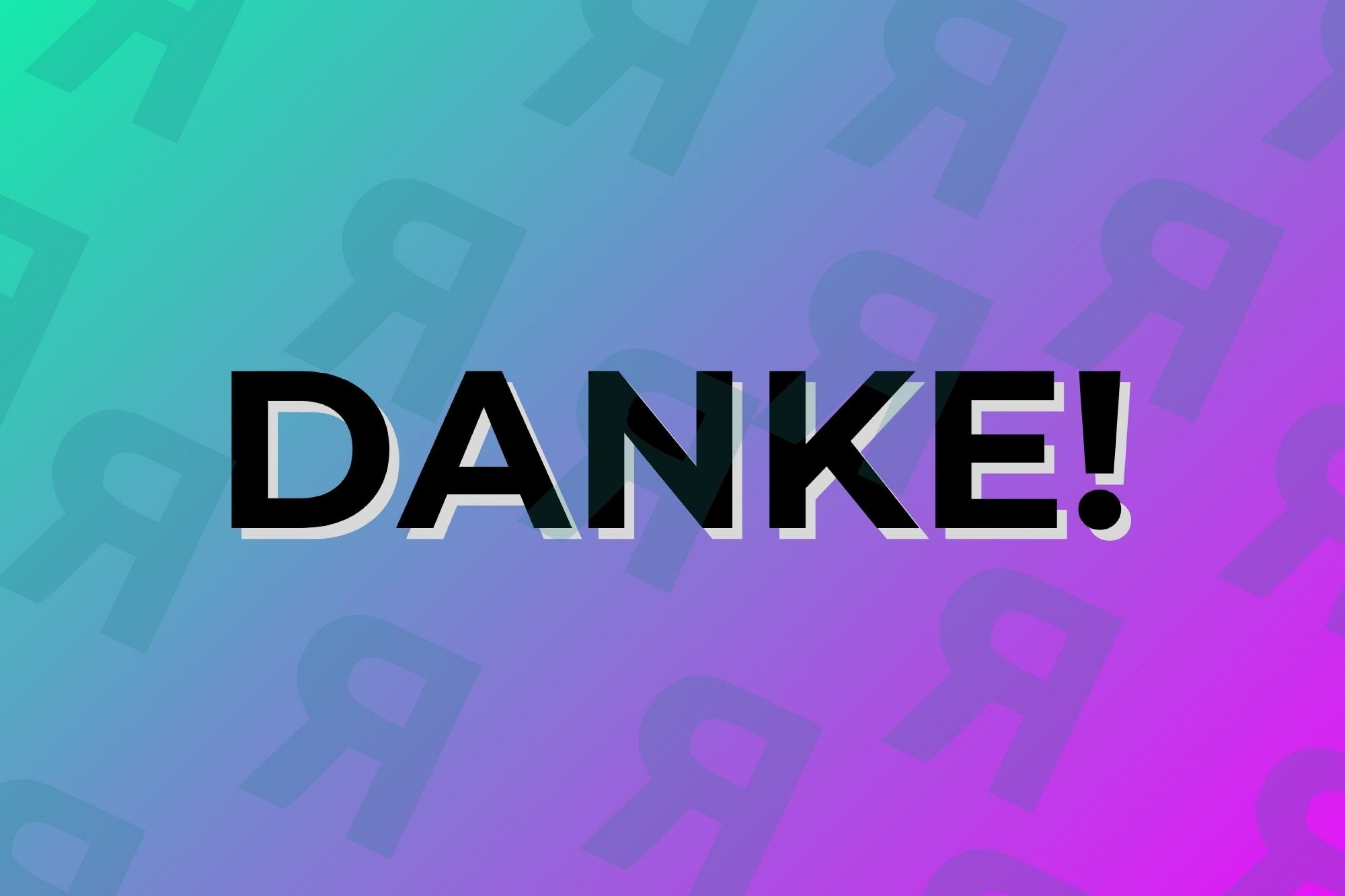 Bunte Kachel, auf der „Danke“ steht.