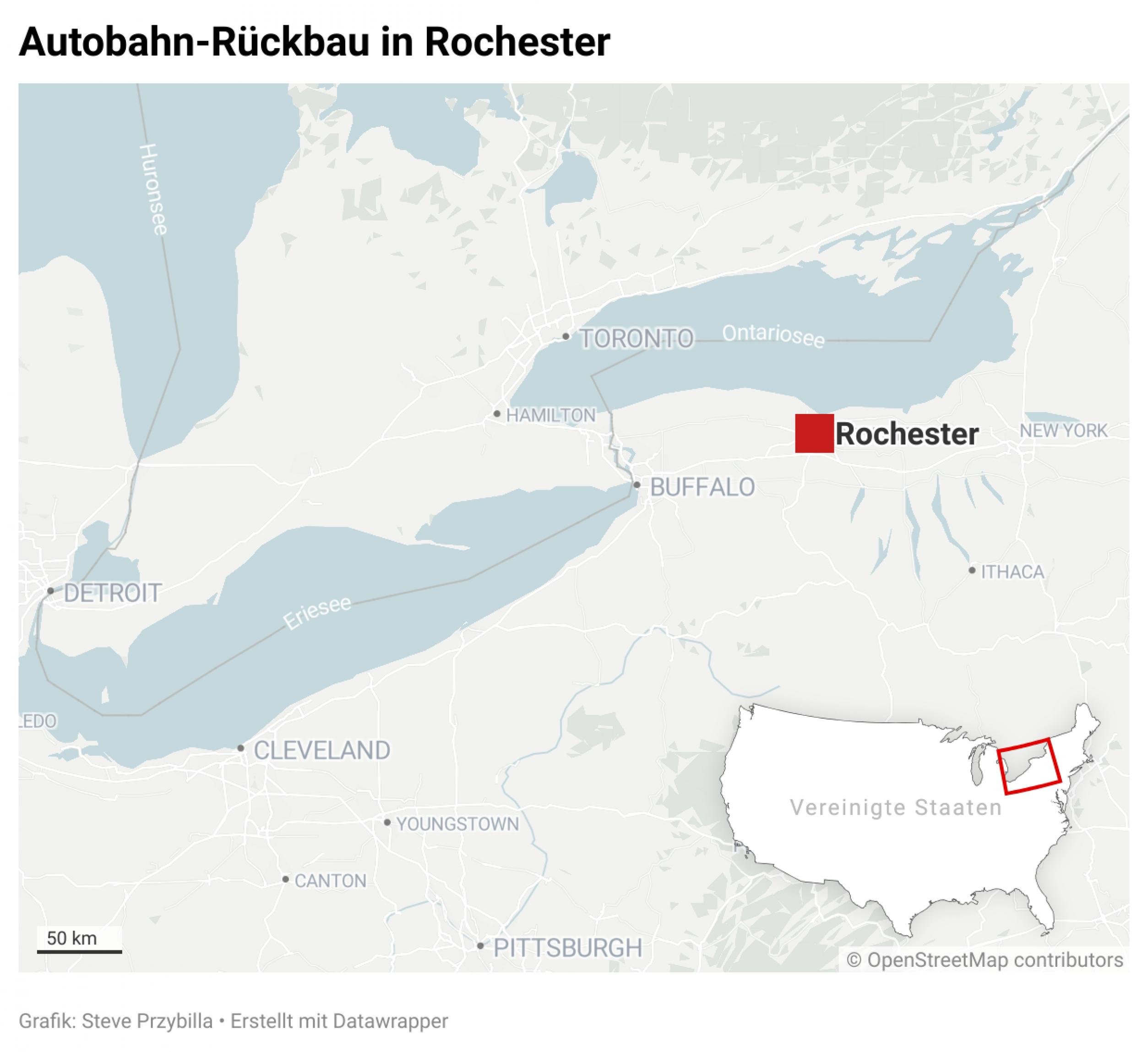 Landkarte zeigt Rochester