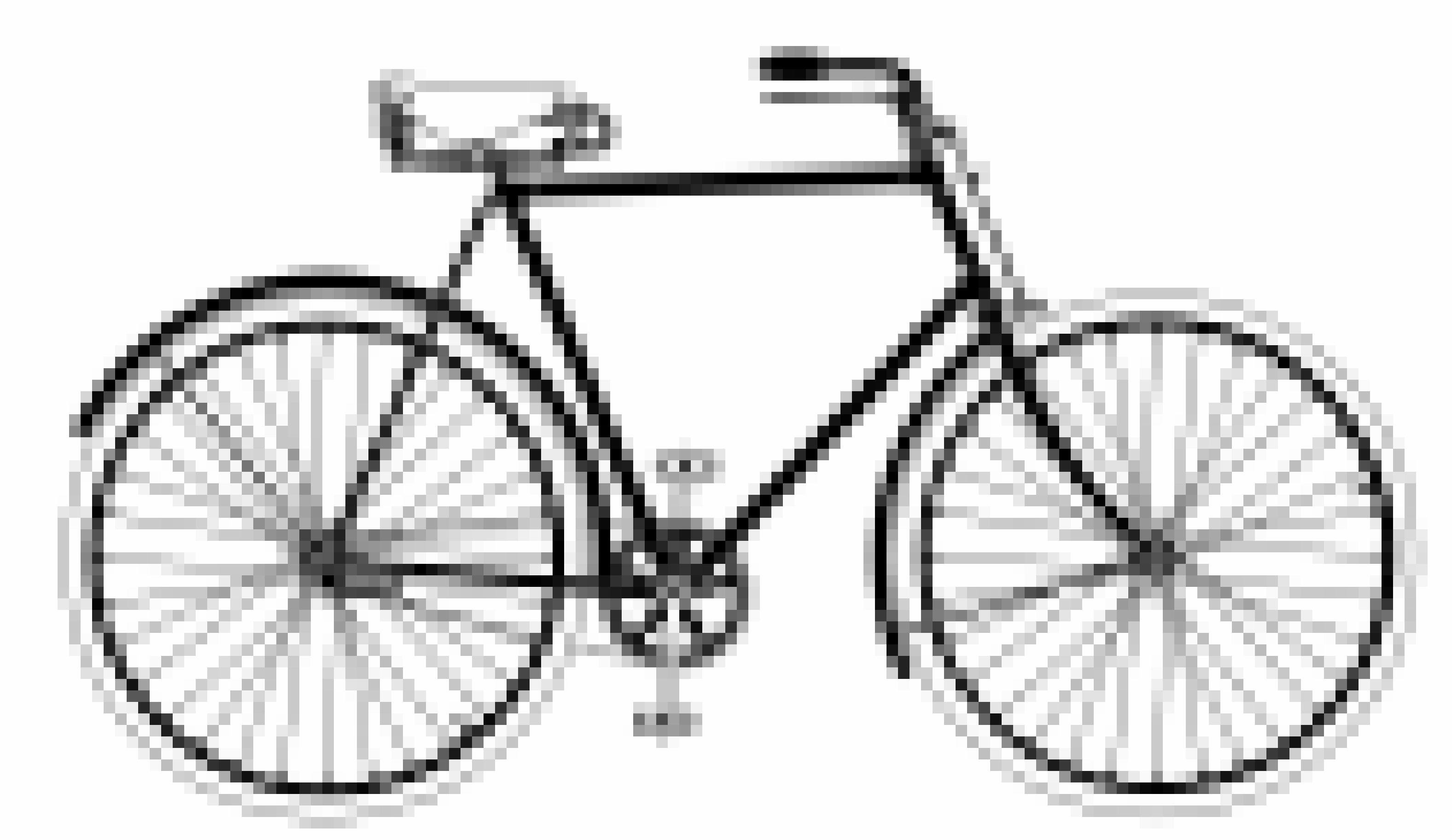 Schwarzweiß-Schema eines altertümlichen Fahrrads, das aber bereits die Geometrie heutiger Herrenräder aufweist