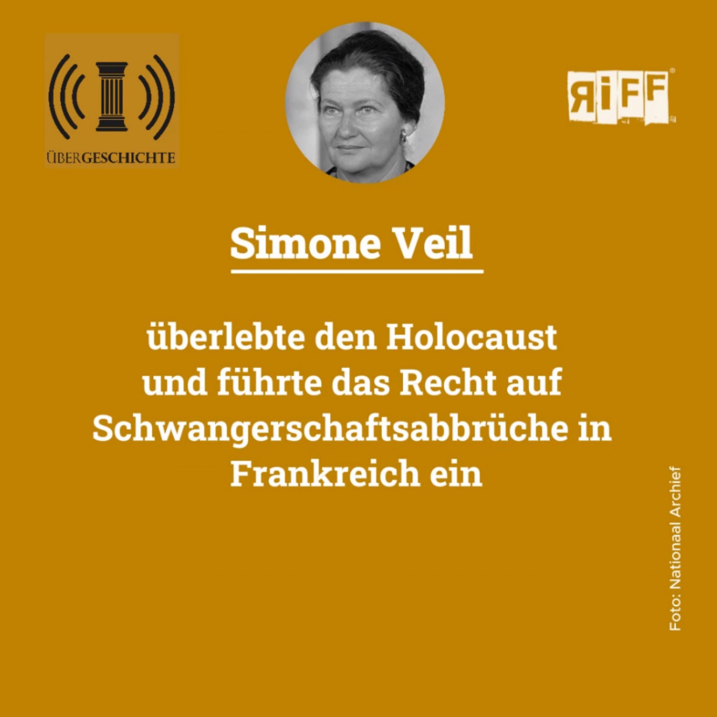 Gelbes Cover für Podcastfolge; Simone Veil