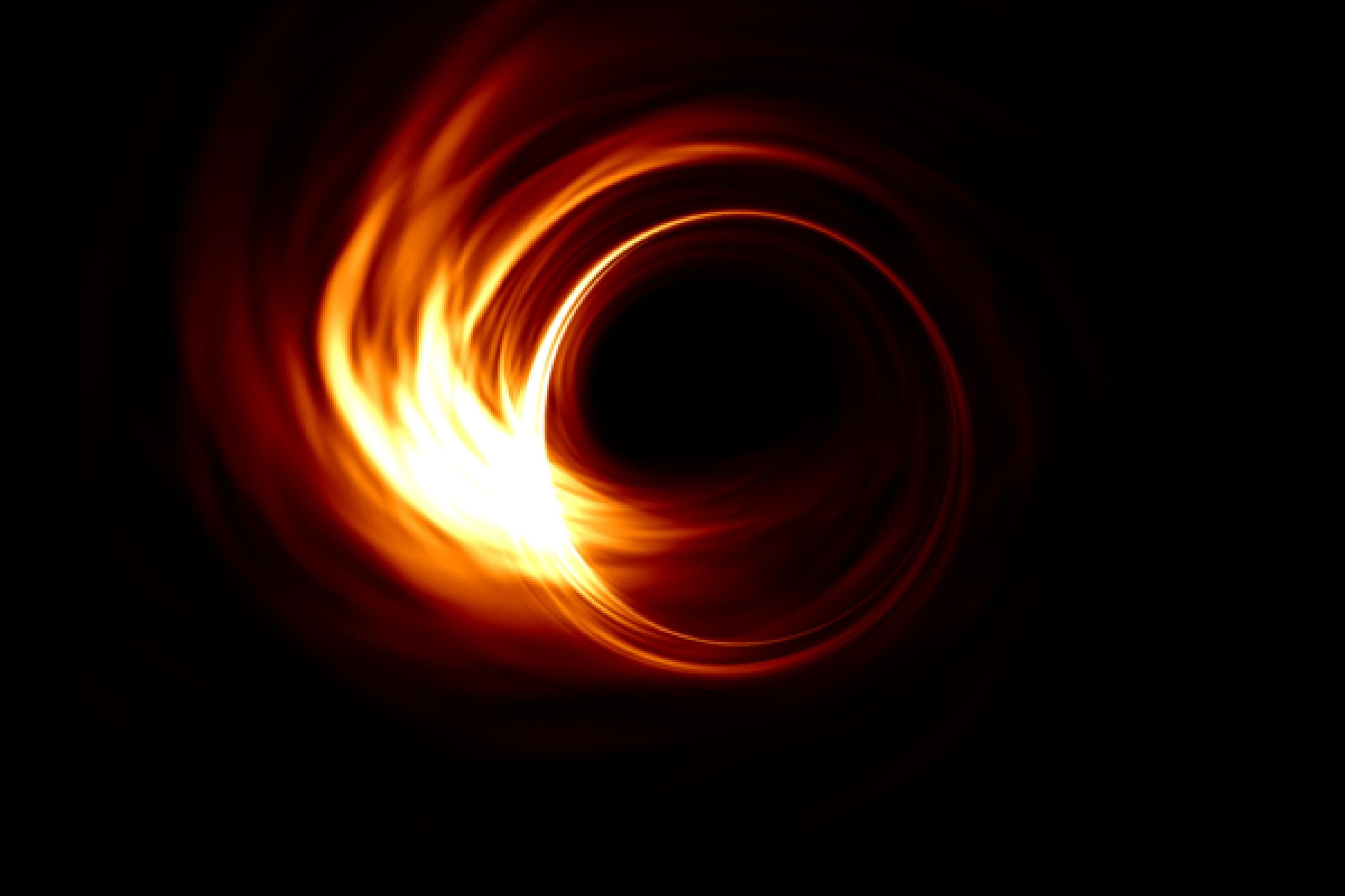 Simulation von Marterie um schwarzes Loch.