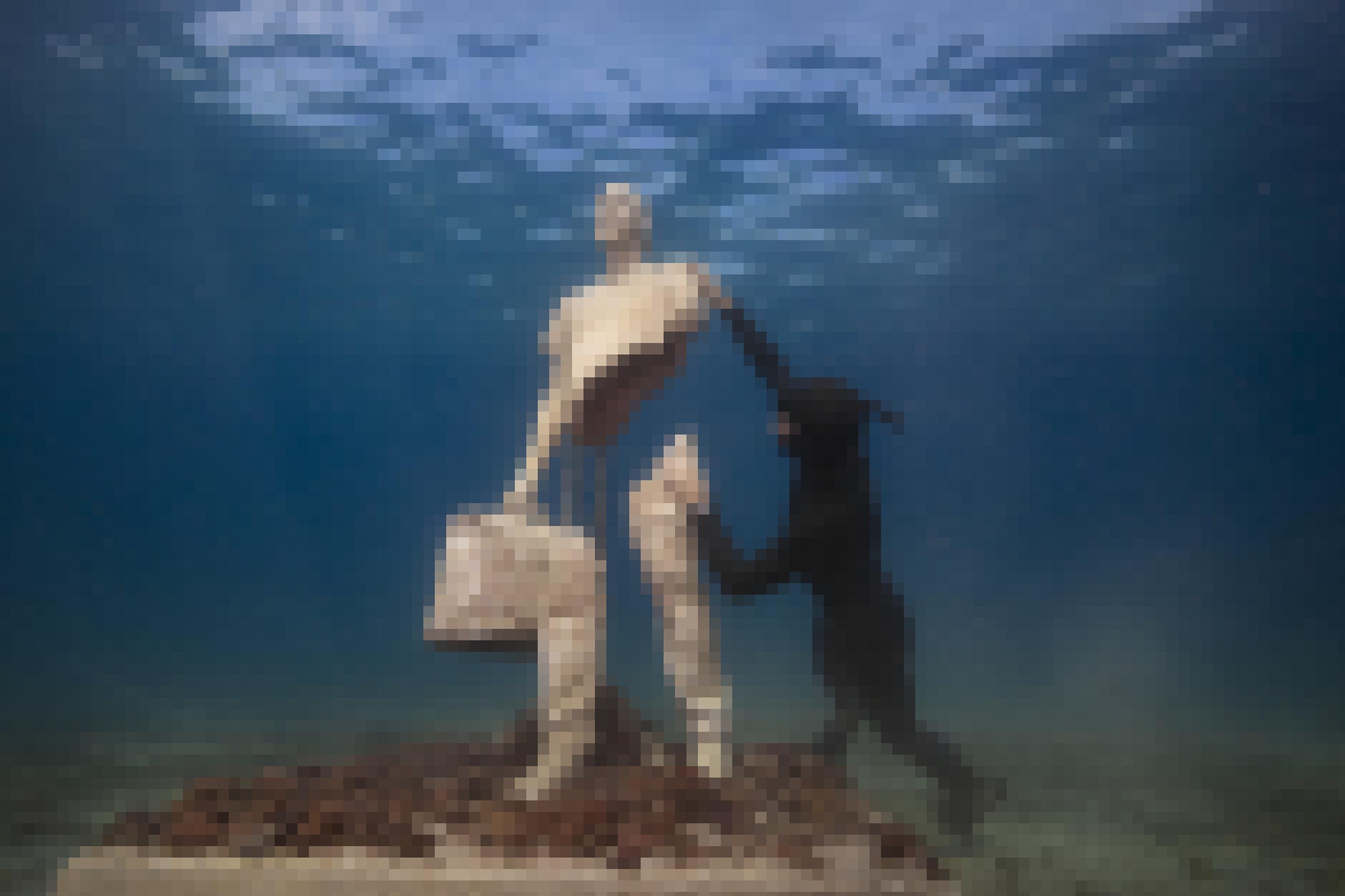 Die positionierte Statue auf dem Meeresgrund, neben ihr ein Taucher.