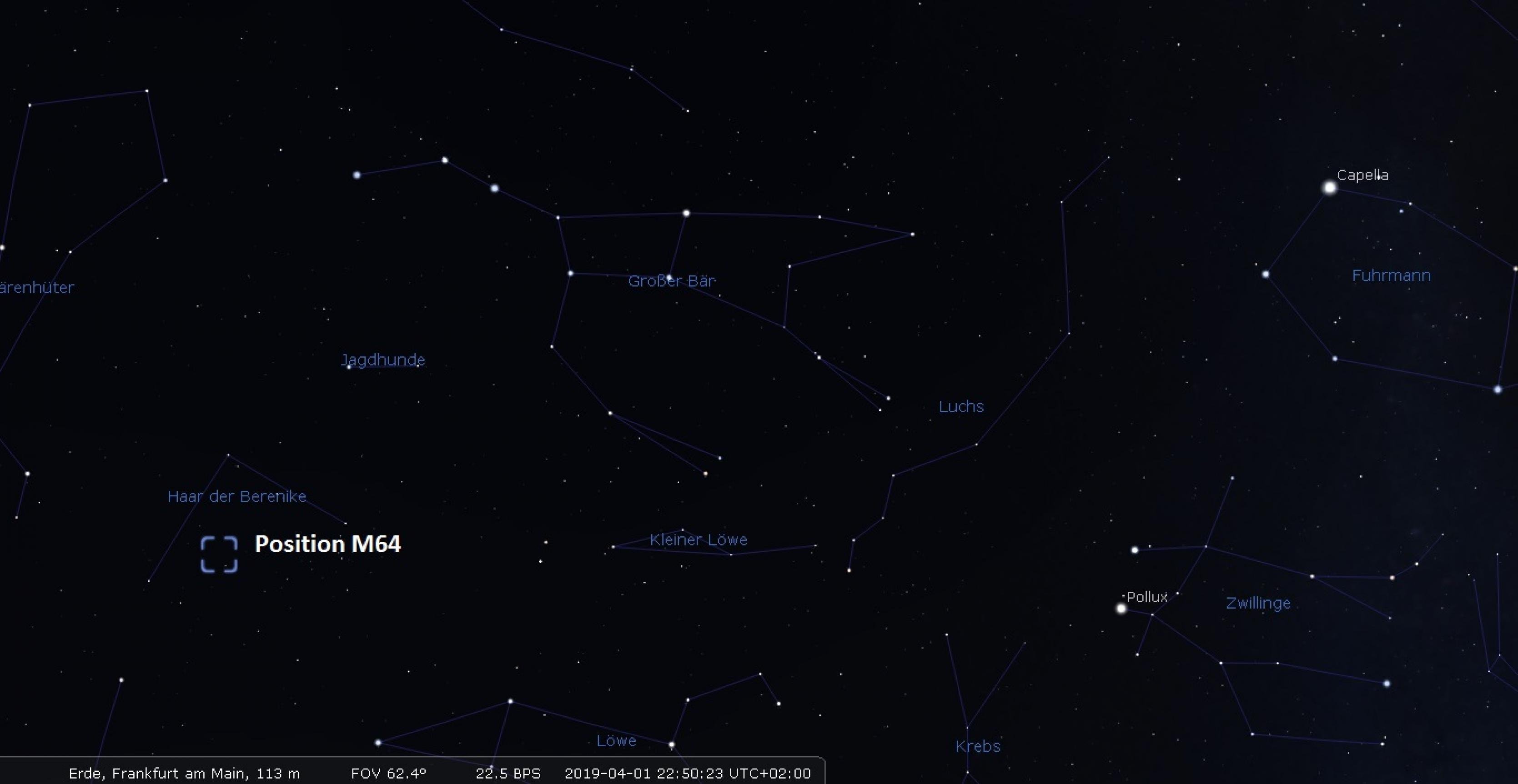 Aufsuchkarte für die Black-Eye-Galaxie M 61.