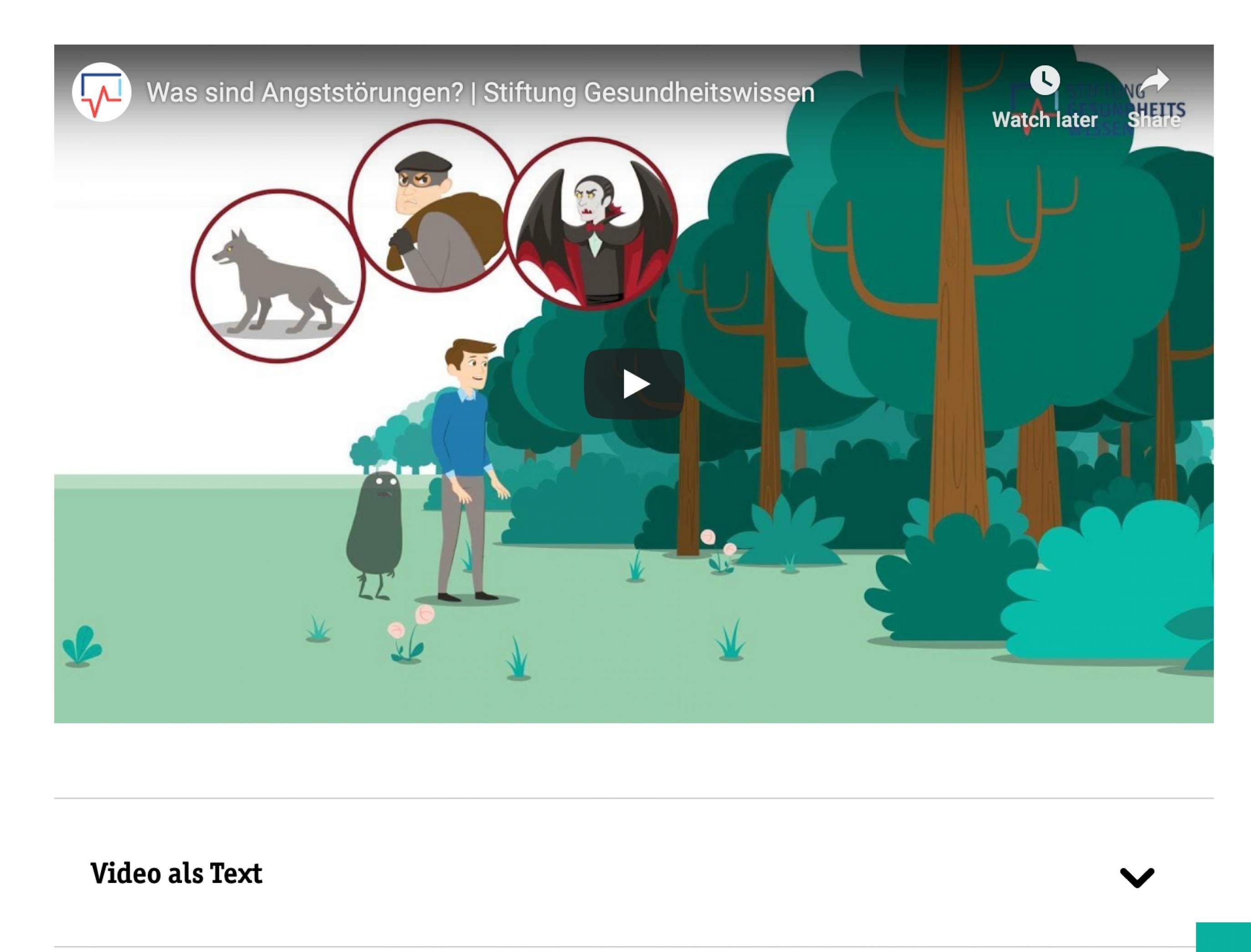 Screenshot Video zum Thema „Angststörung“ auf der Website der Stiftung Gesundheitswissen.
