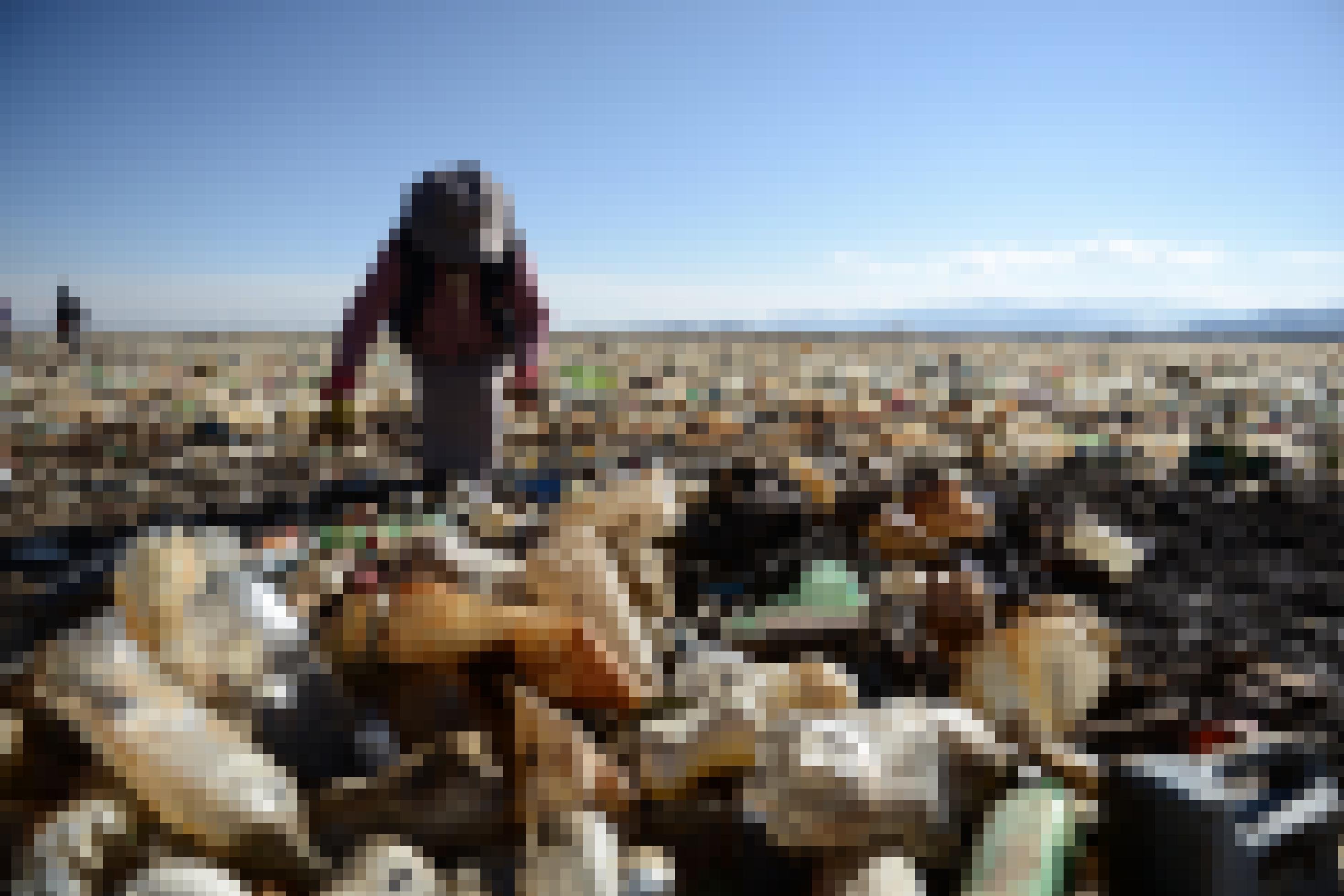 Eine Frau mit Handschuhen nimmt an einer großangelegten Säuberungsaktion am verschmutzten Uru Uru-See teil.