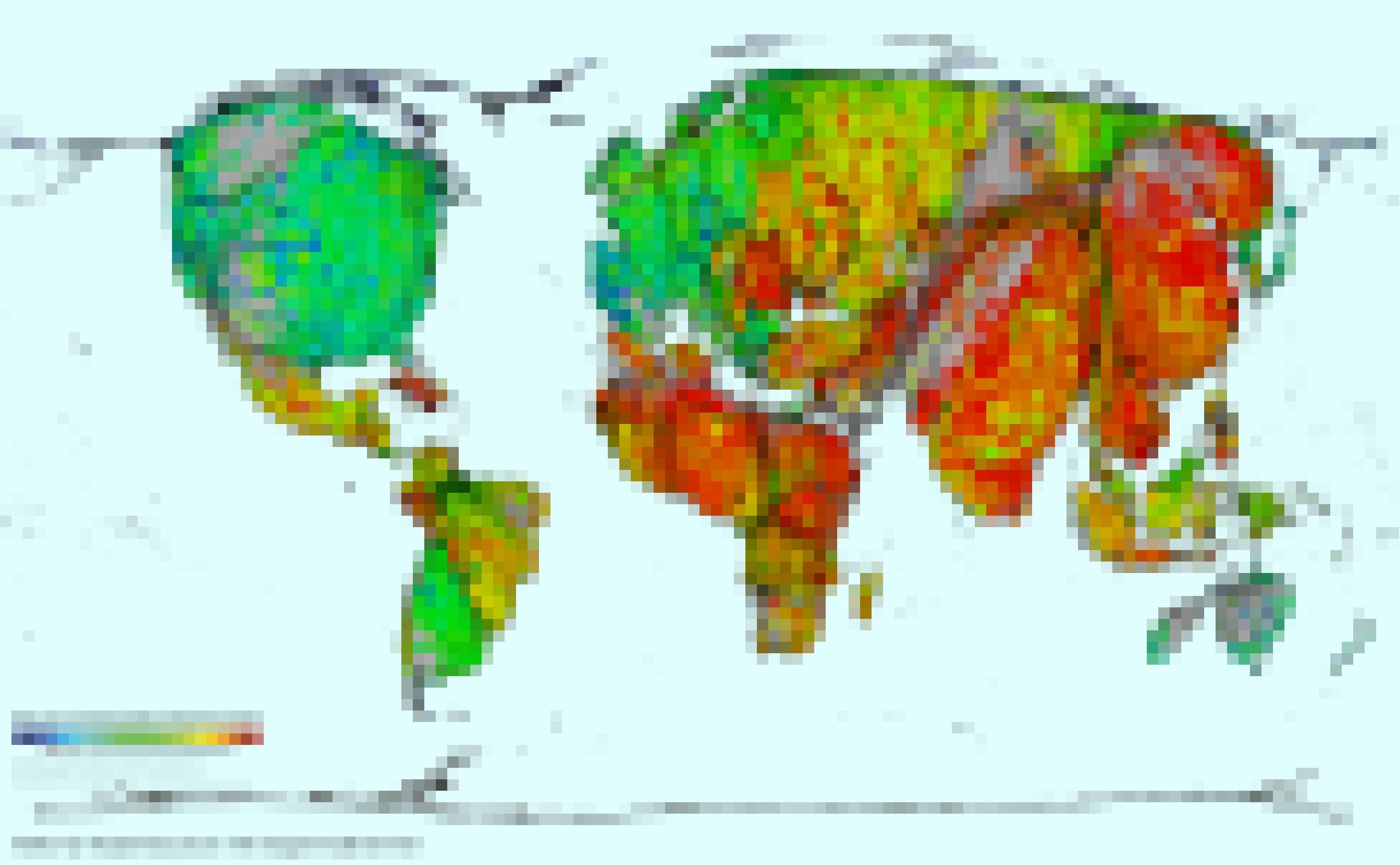 Kartogrammdarstellung globaler Ackerflächen und ihres Bedrohunggrades für bewirtschaftete Wasserressourcen