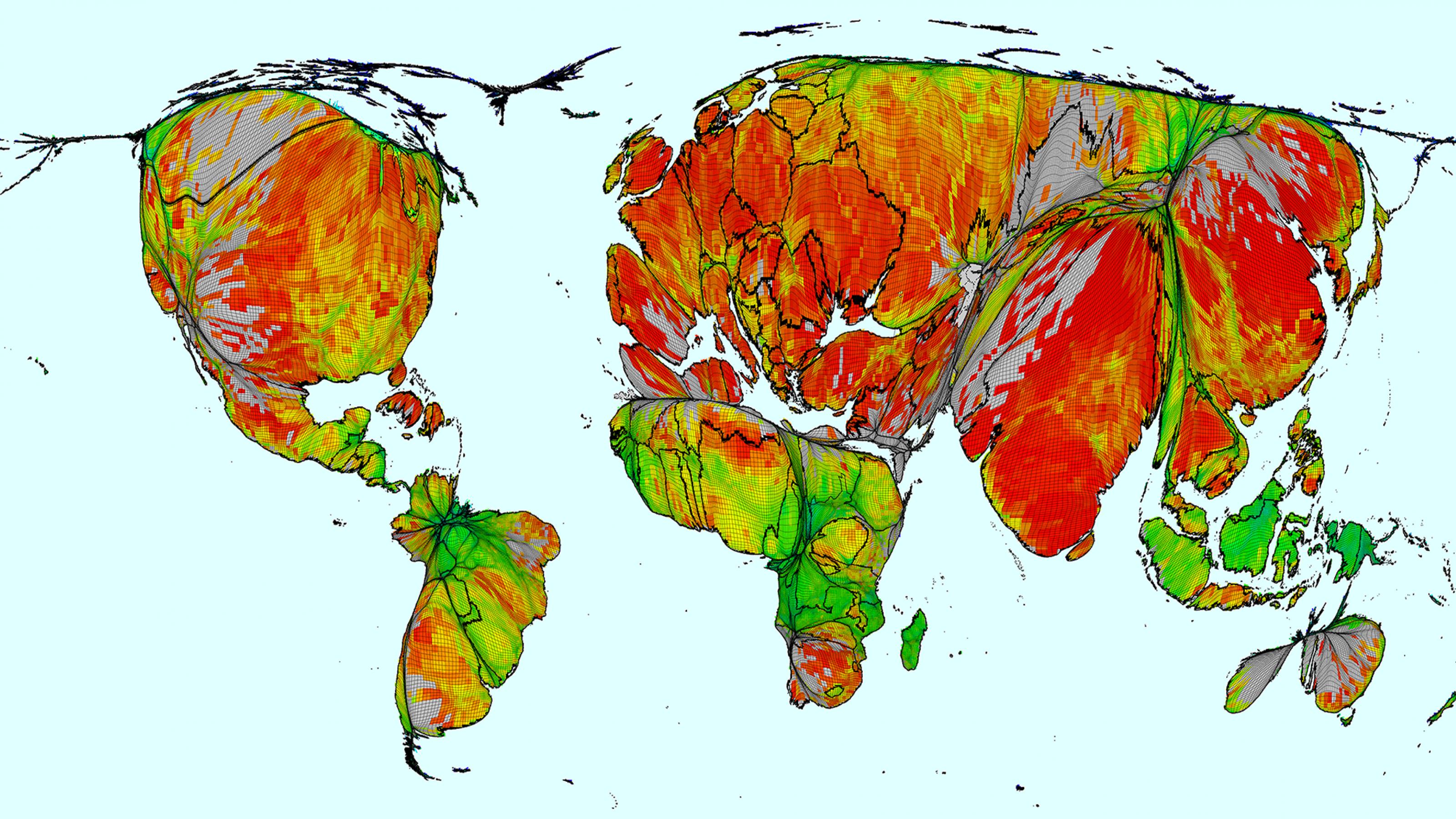 Kartogrammdarstellung des Risikos für Wasserresourcen auf globalen Ackerflächen
