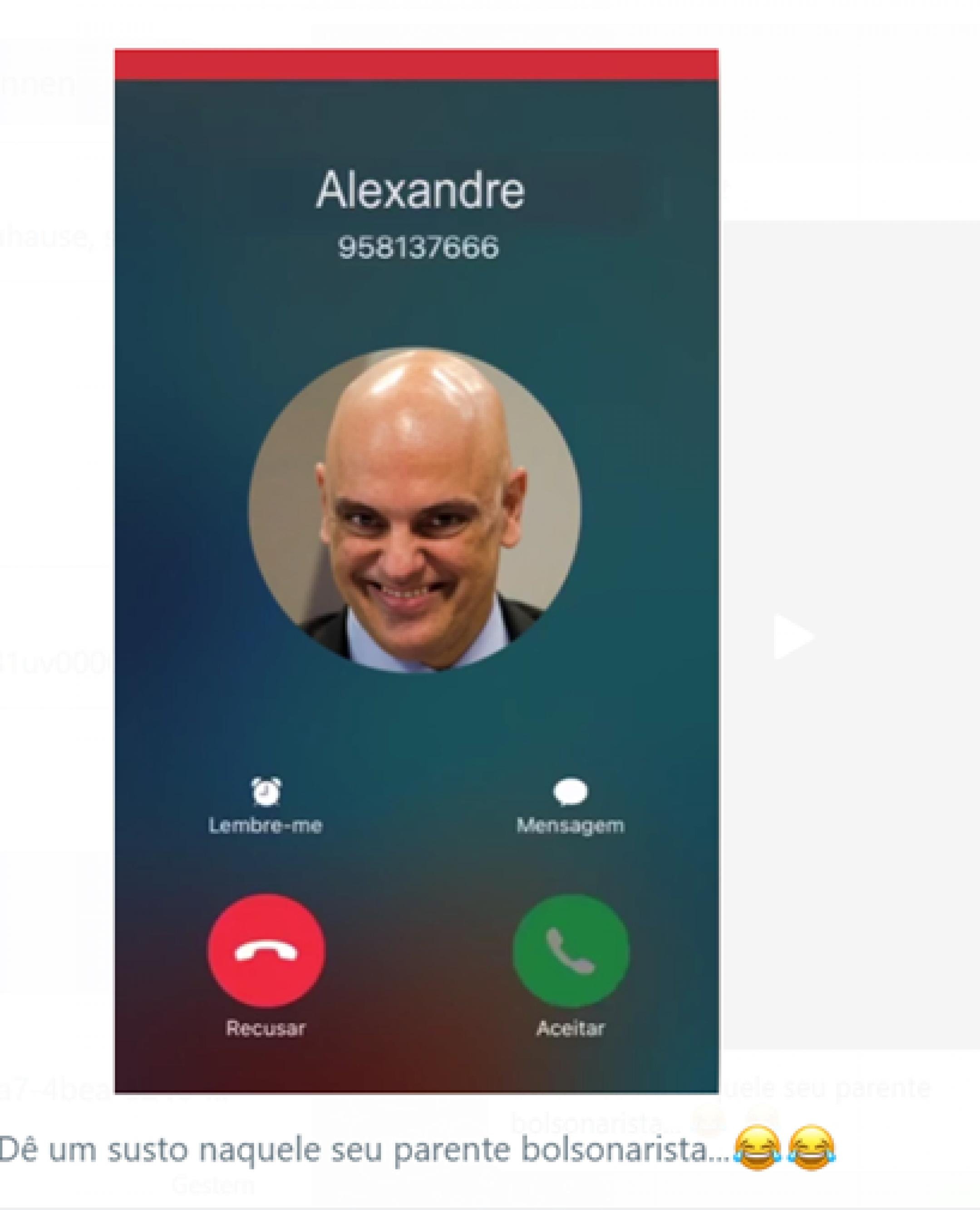 Screenshot eines Memes, das den obersten Richter Brasiliens auf dem Telefondisplay erscheinen lässt und dazu mit dem typischen iphone Ton klingelt
