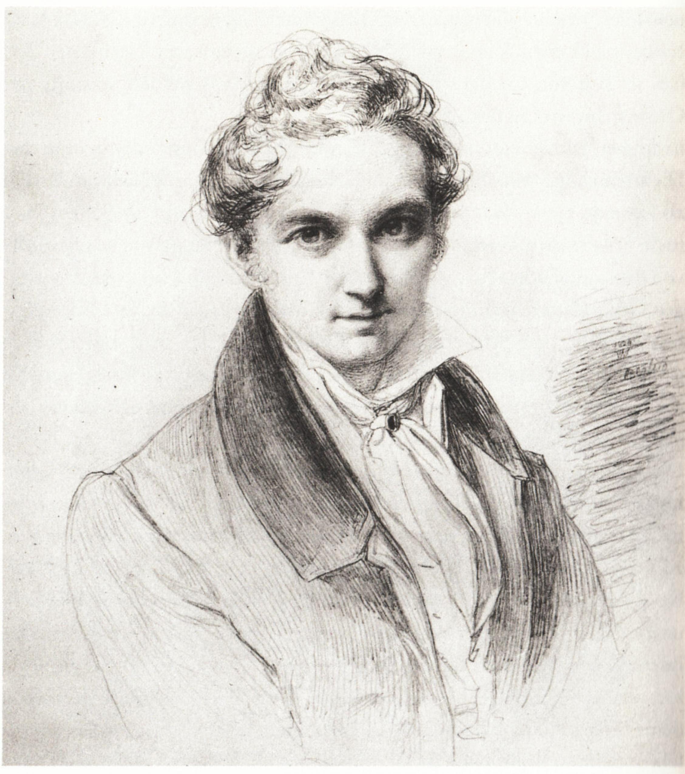 Eine Bleistiftzeichnung Wilhelm Hensels; dargestellt ist er selbst im Alter von 35 Jahren.