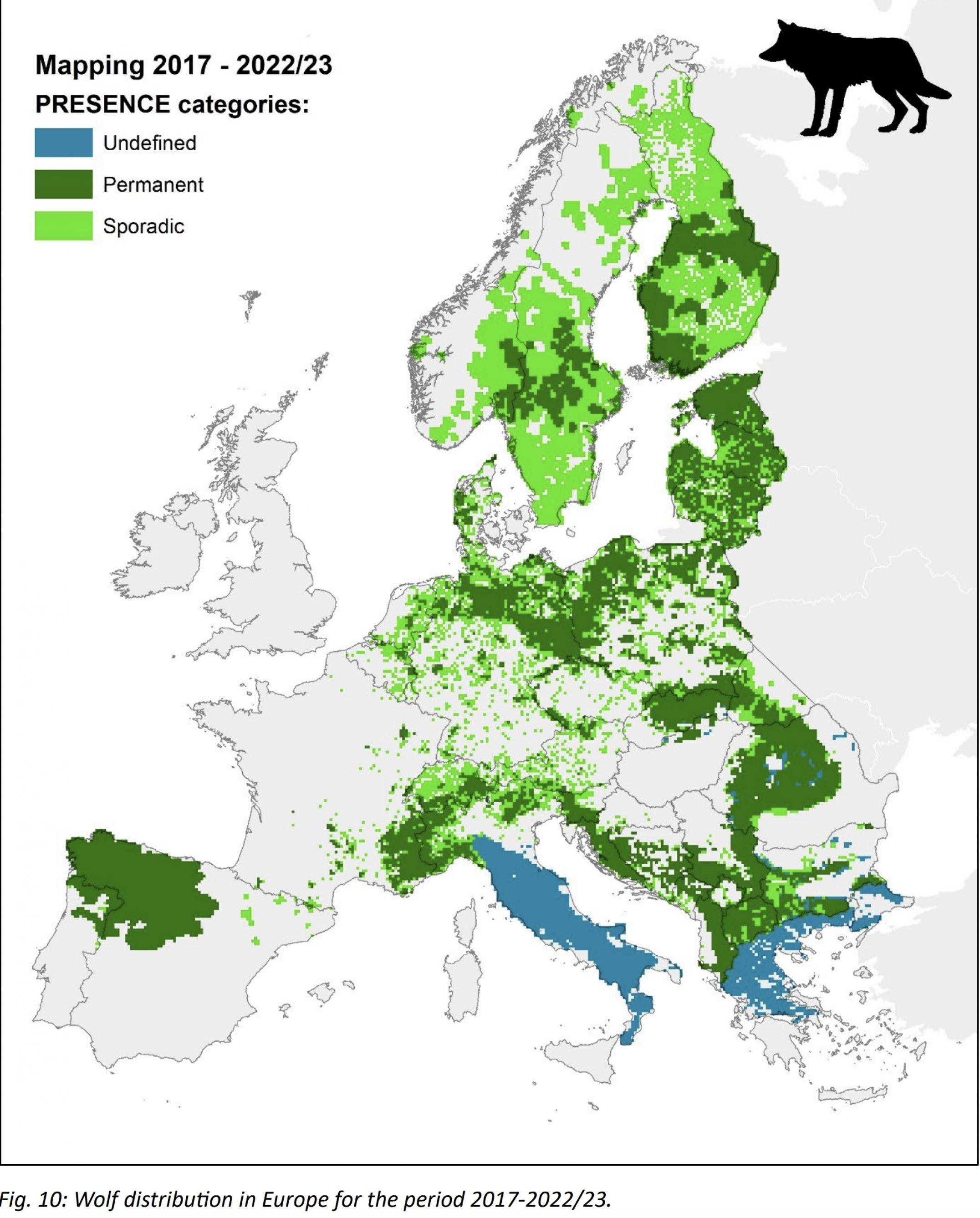 Grafik mit Wolfsverteilung in Europa