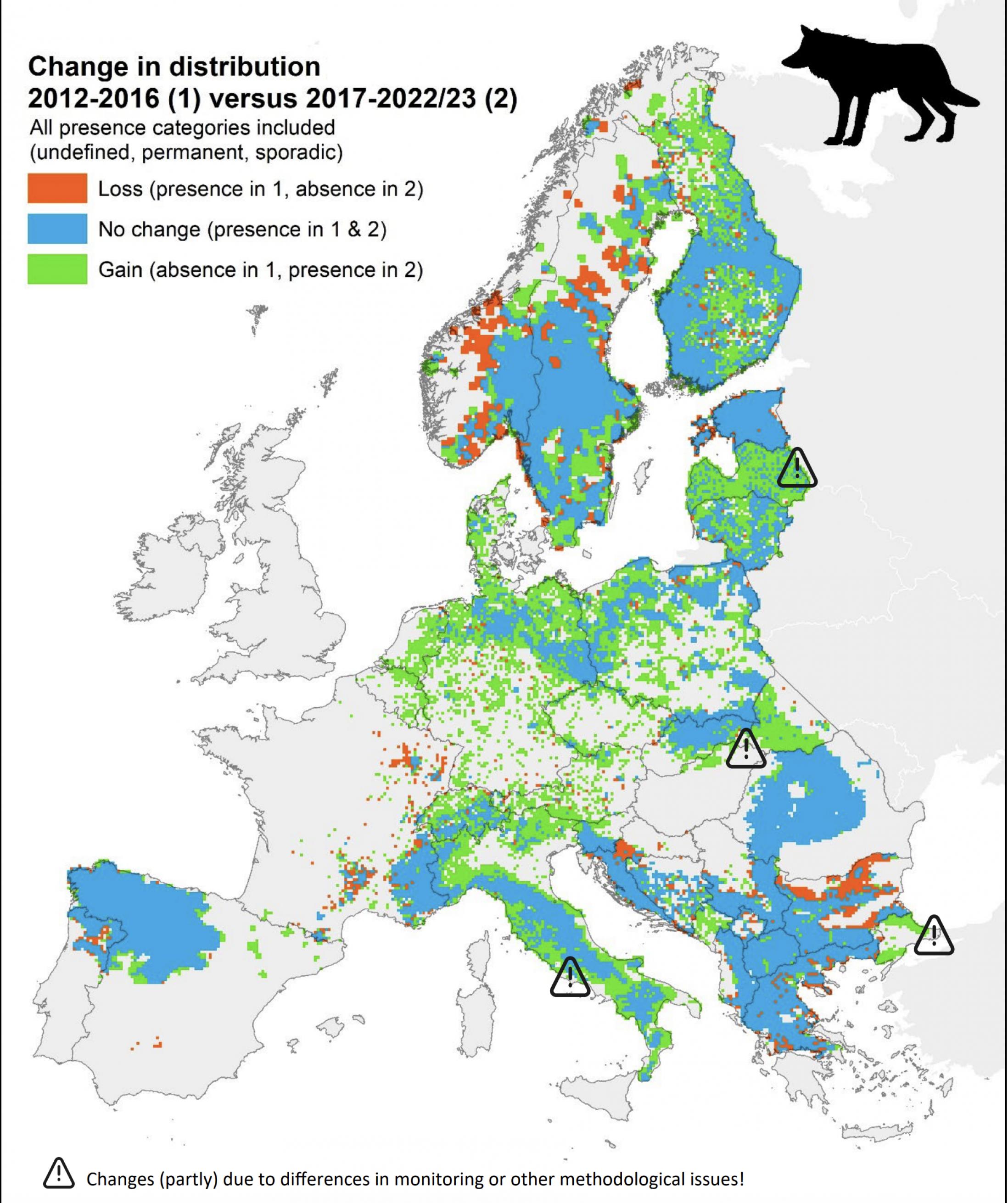 Grafik mit Entwicklung der Wolfsbestände nach Region.
