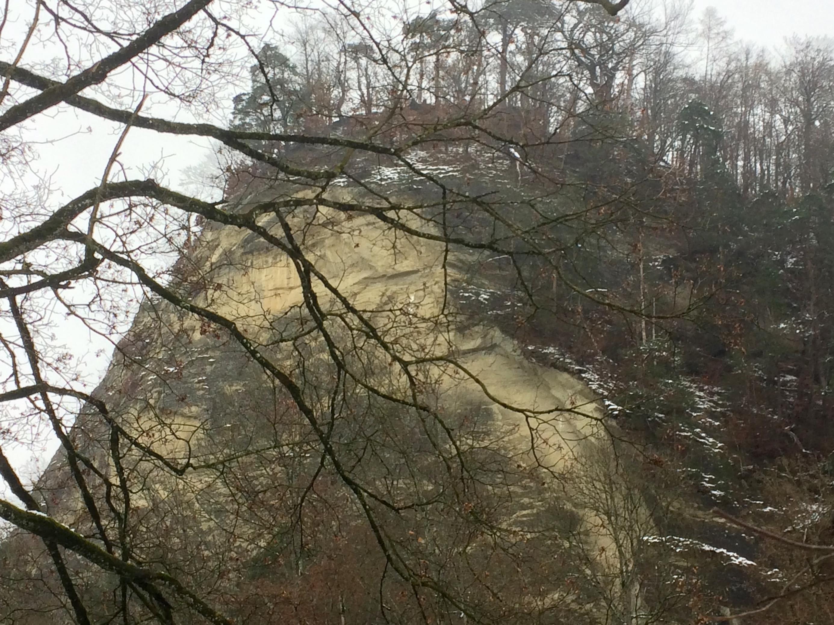 Die Felsabstürze bei Burgdorf sind rund 60 Meter hoch und von einem alten Wald umgeben.