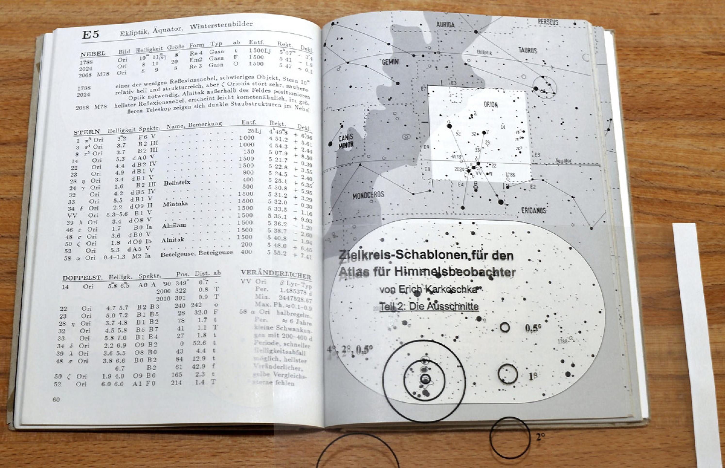 Im Bild der kleinmaßstäbige Sternenatlas „Karkoschka“.